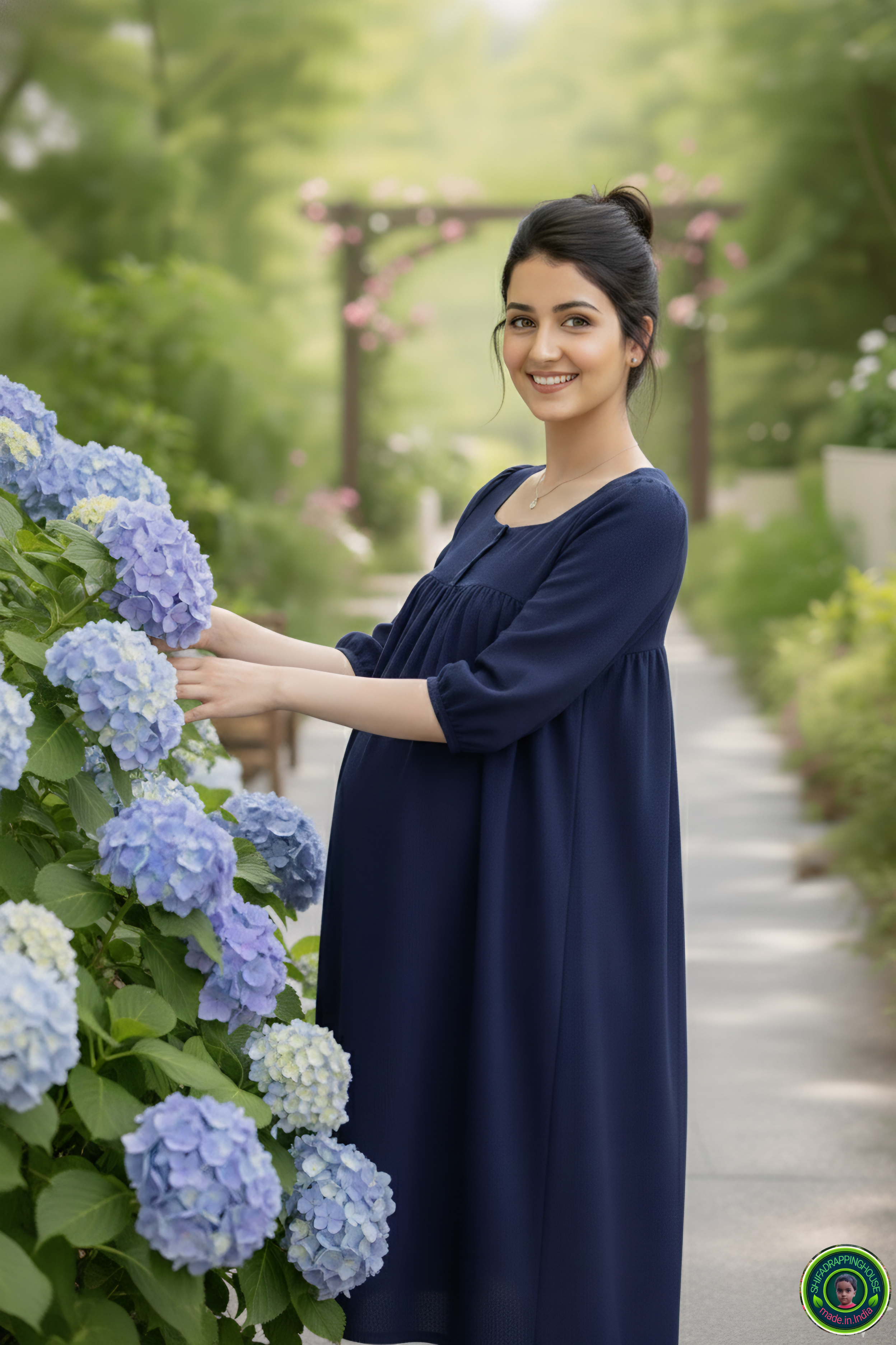 Elegant Gathered Denim Midi with 3/4 Sleeves – Summer 2026 Special