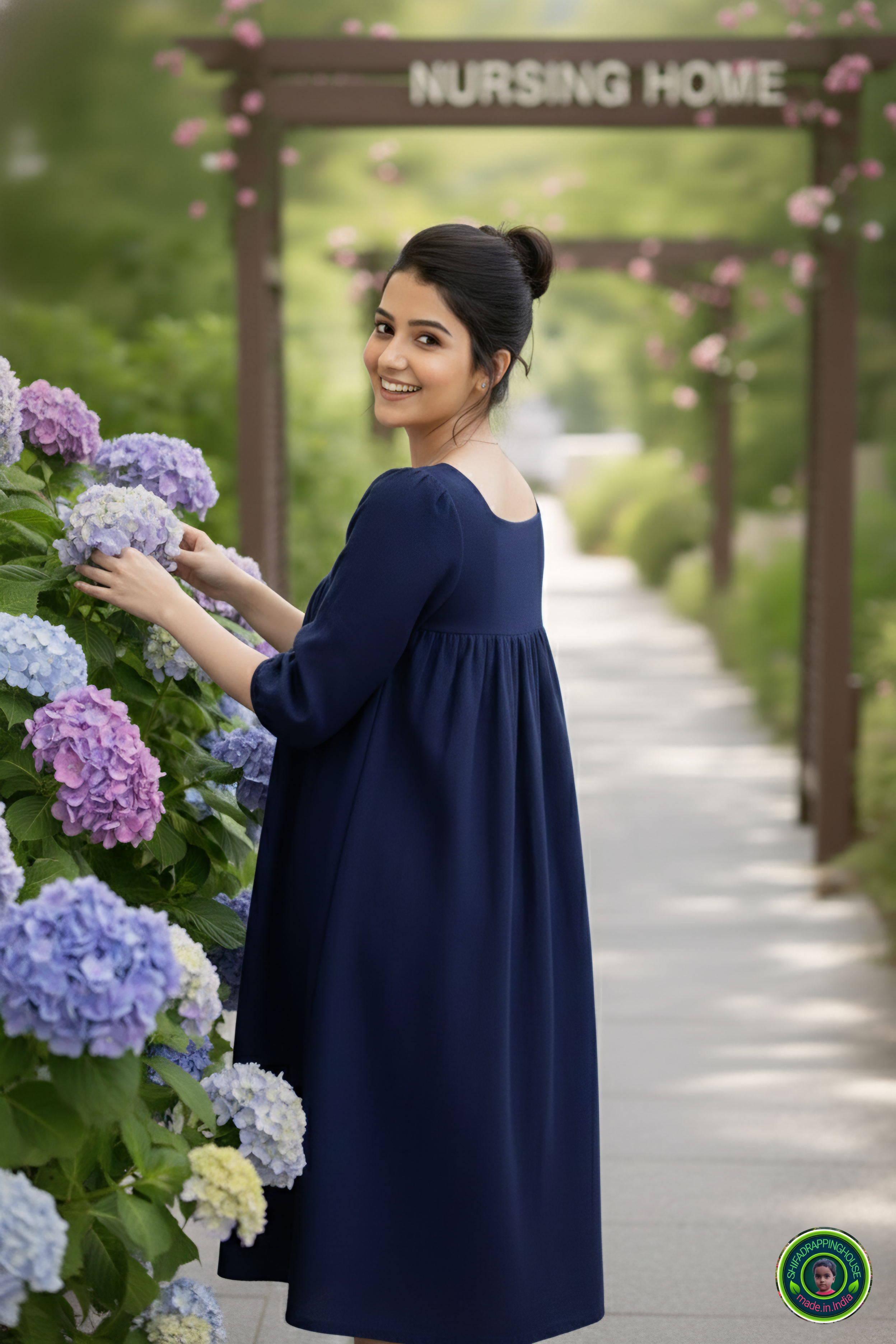 Elegant Gathered Denim Midi with 3/4 Sleeves – Summer 2026 Special