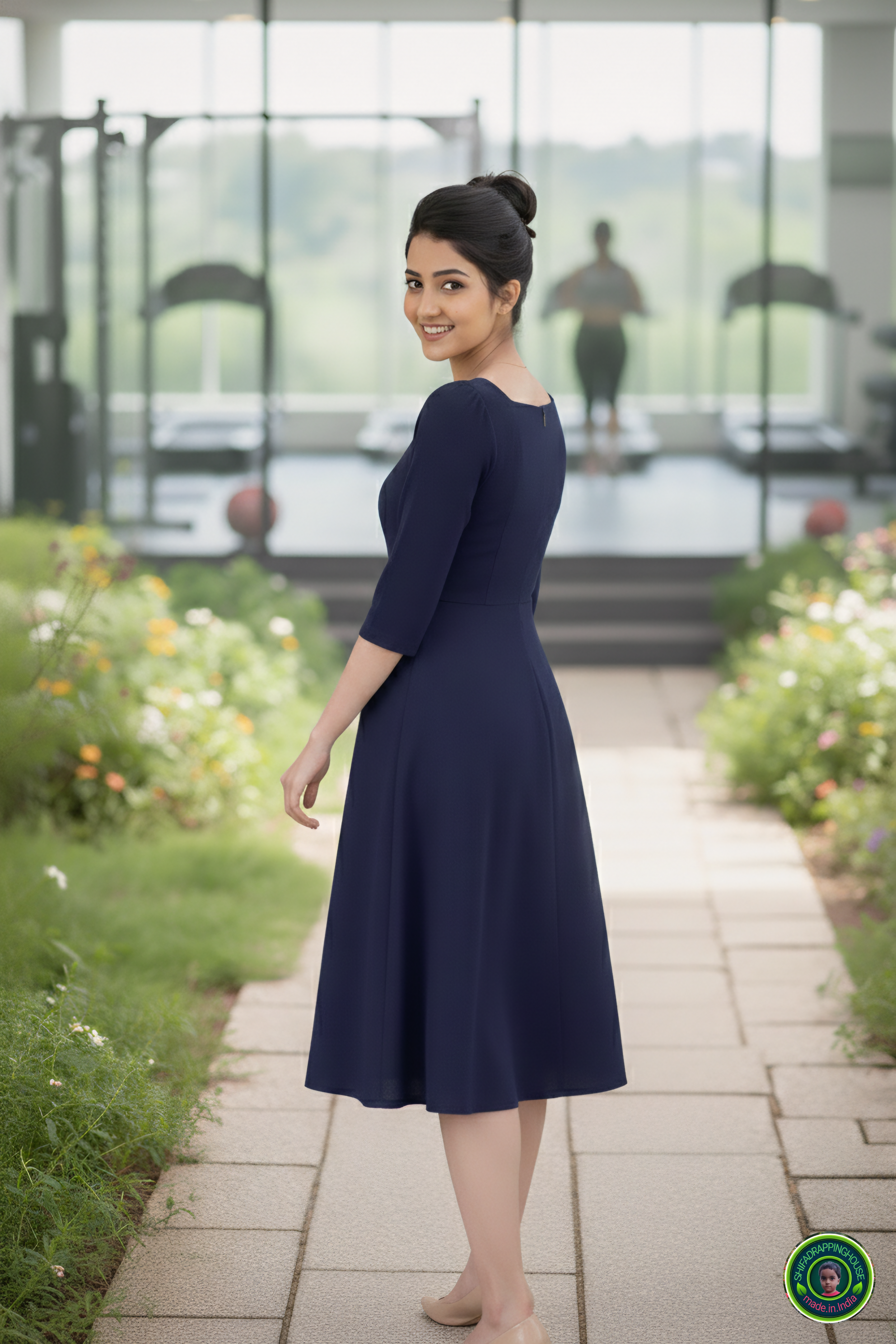 Chic Navy Denim Summer Dress – Full Fitting Princess Cut with Pockets
