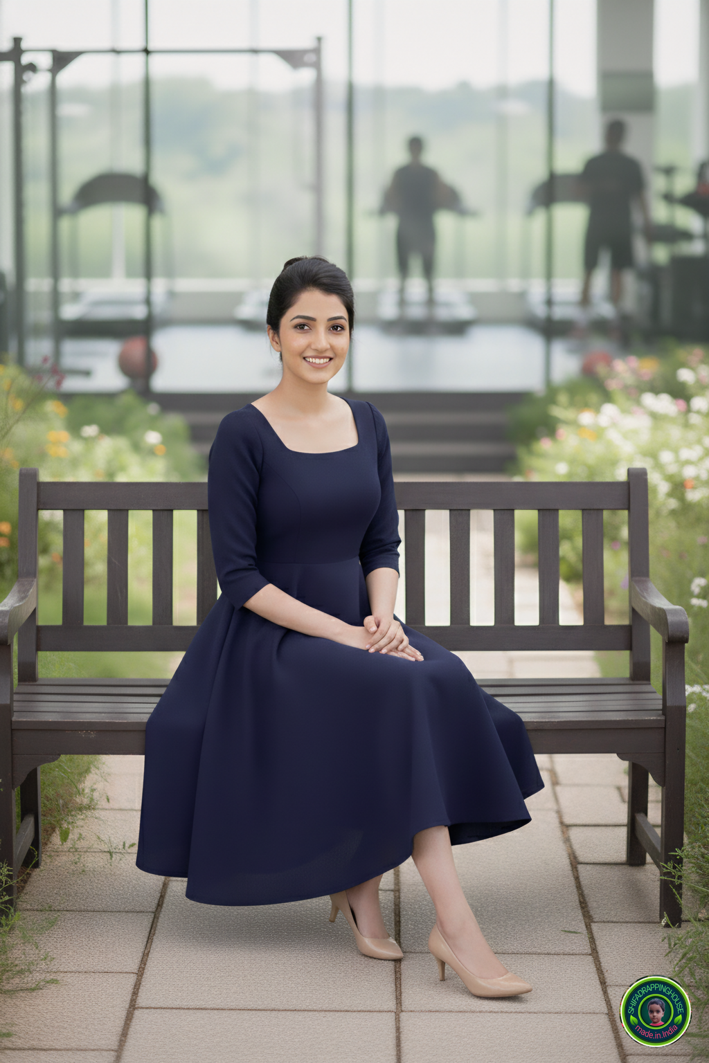 Chic Navy Denim Summer Dress – Full Fitting Princess Cut with Pockets