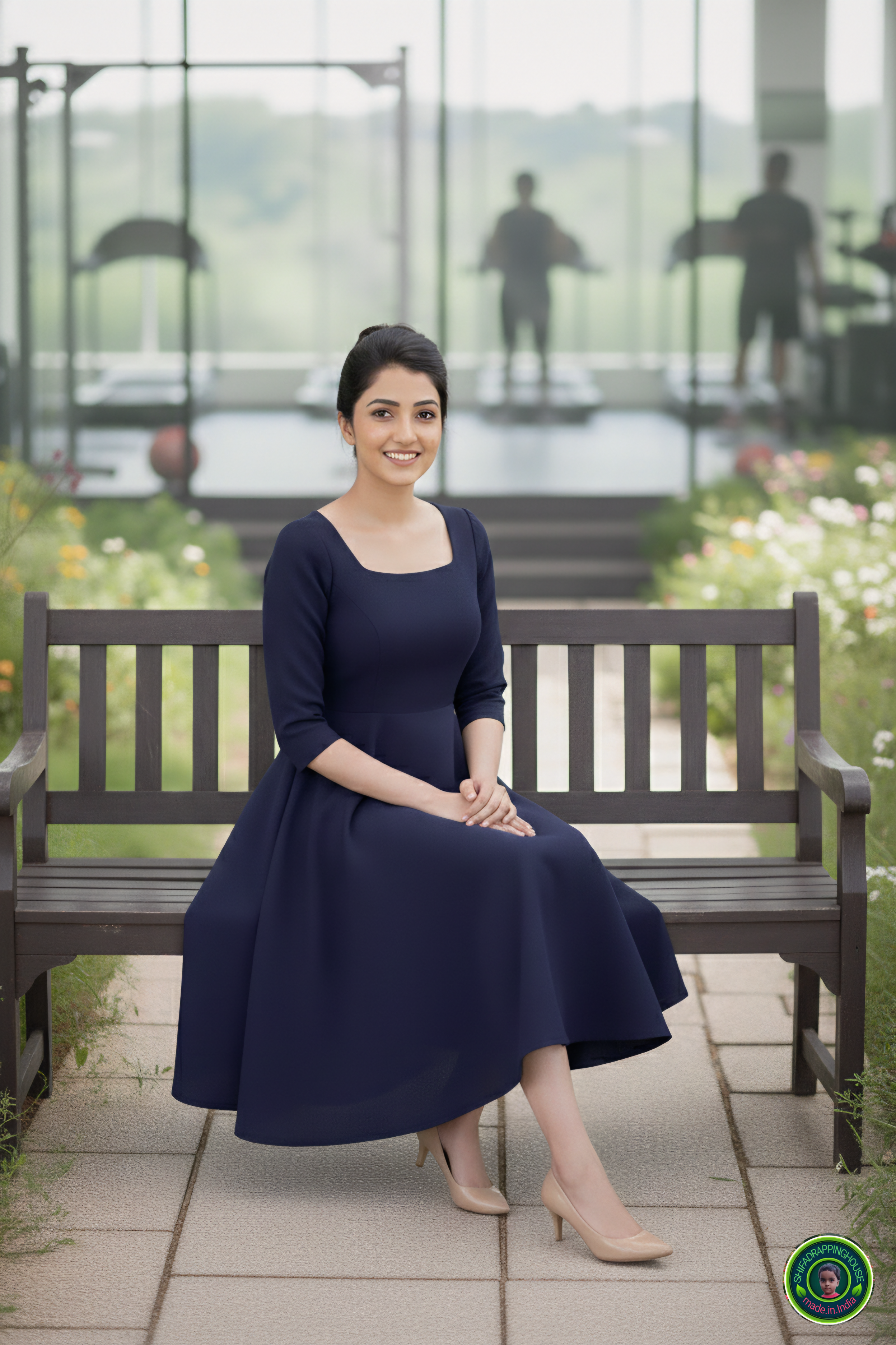 Chic Navy Denim Summer Dress – Full Fitting Princess Cut with Pockets