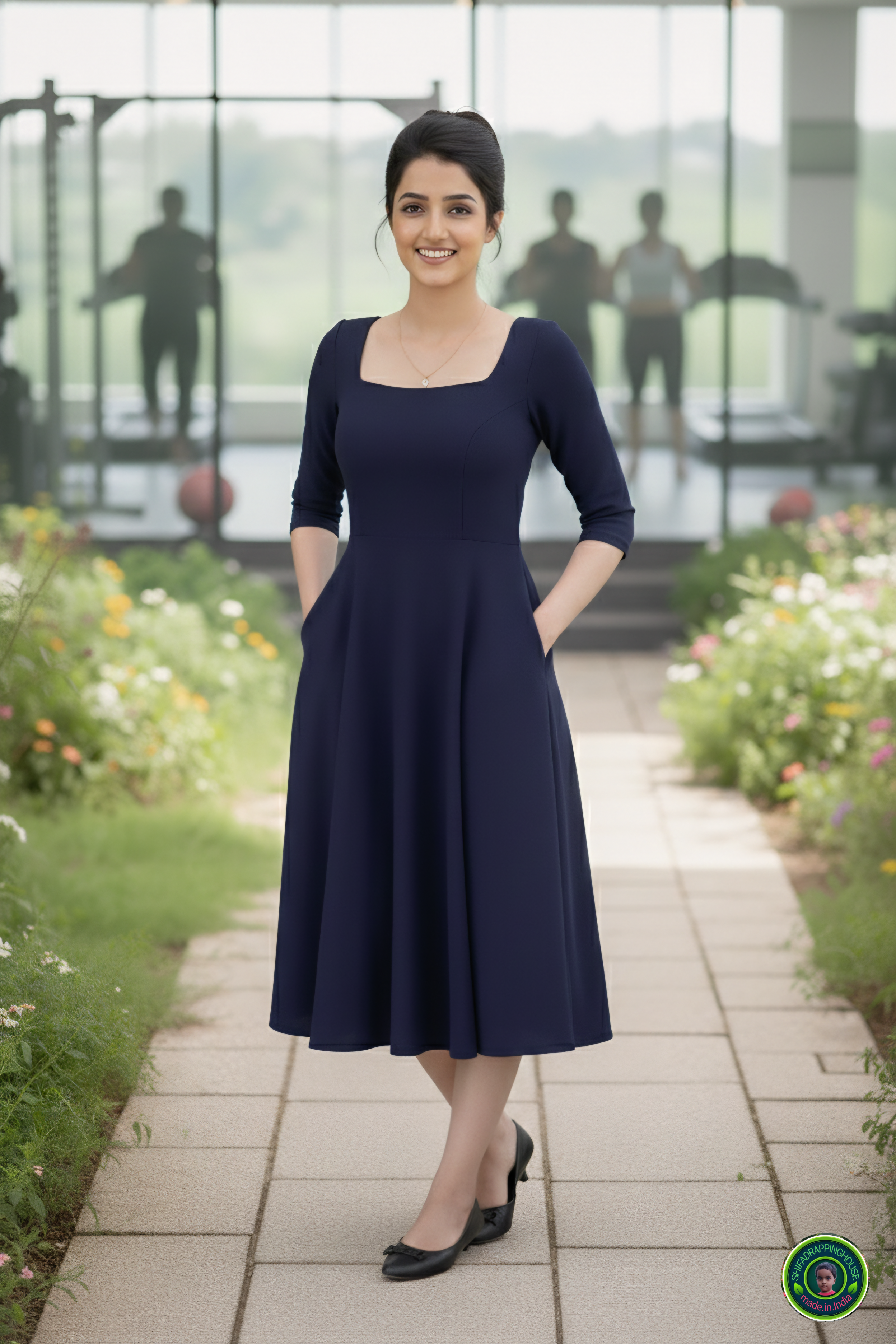 Chic Navy Denim Summer Dress – Full Fitting Princess Cut with Pockets