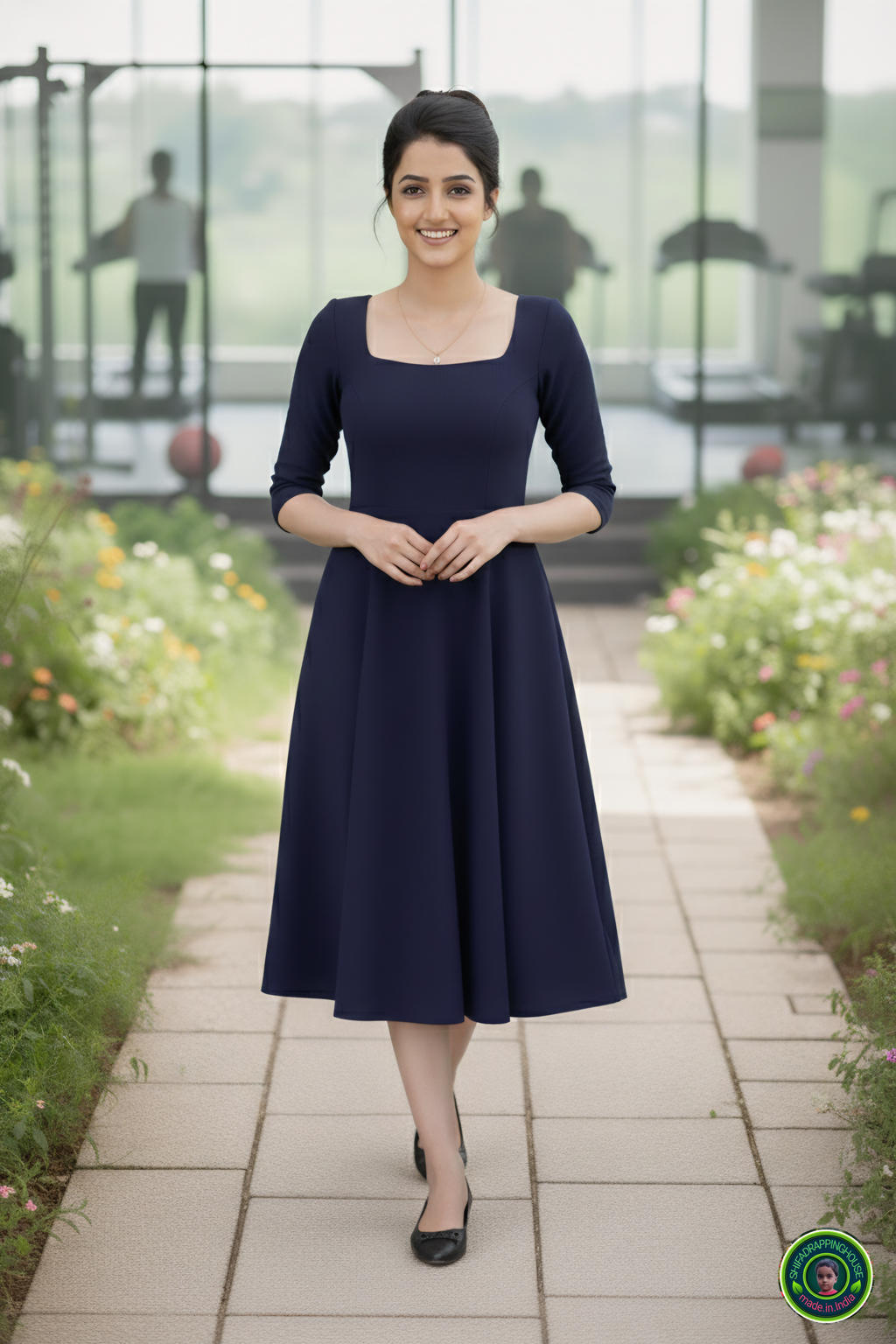 Chic Navy Denim Summer Dress – Full Fitting Princess Cut with Pockets