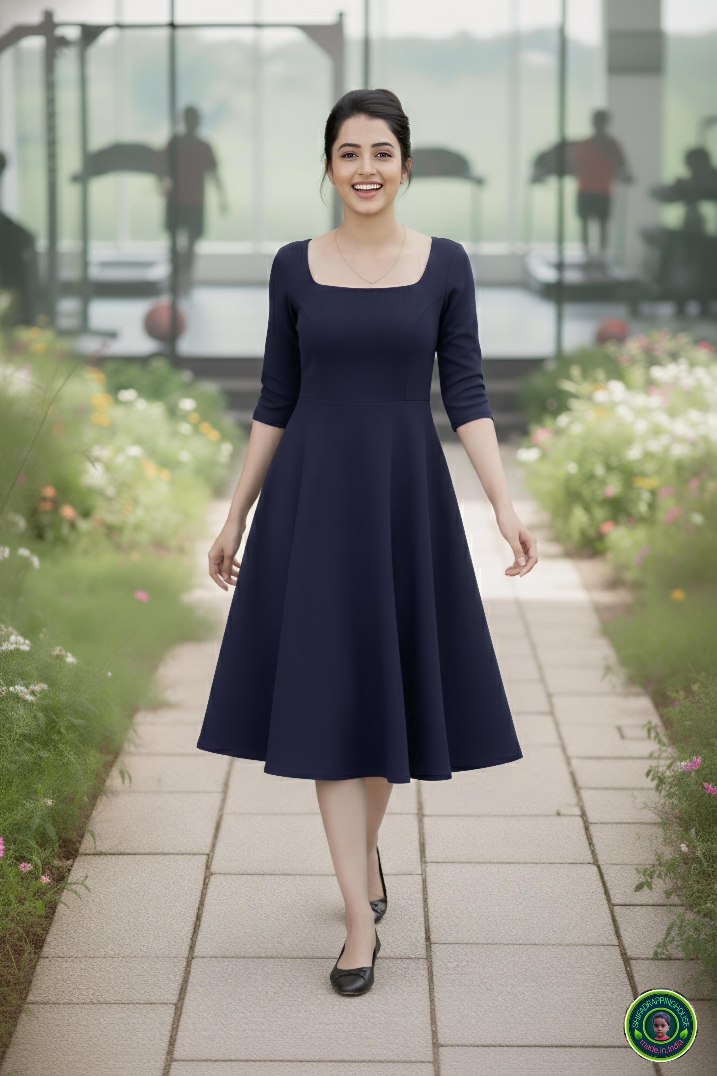 Chic Navy Denim Summer Dress – Full Fitting Princess Cut with Pockets