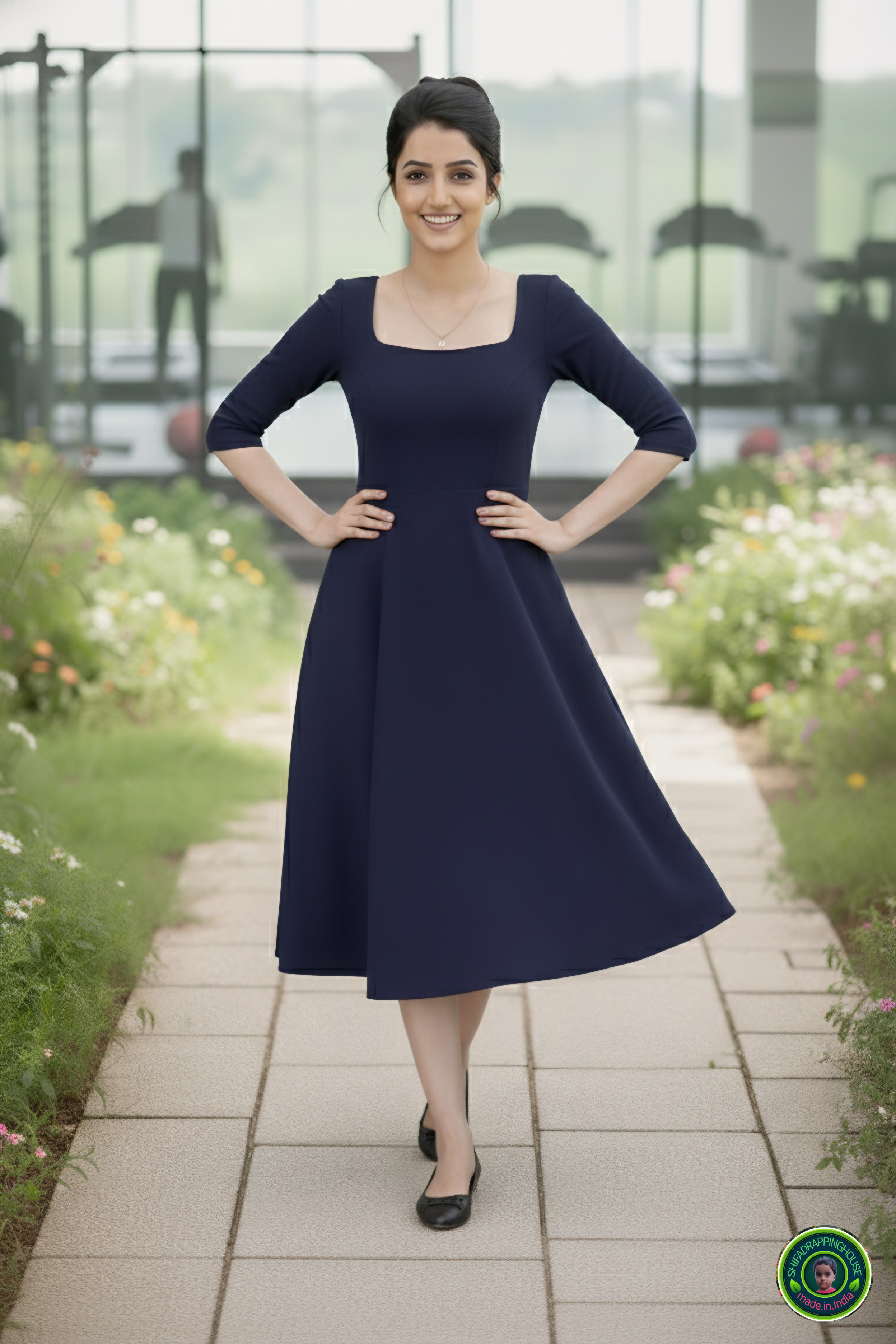 Chic Navy Denim Summer Dress – Full Fitting Princess Cut with Pockets