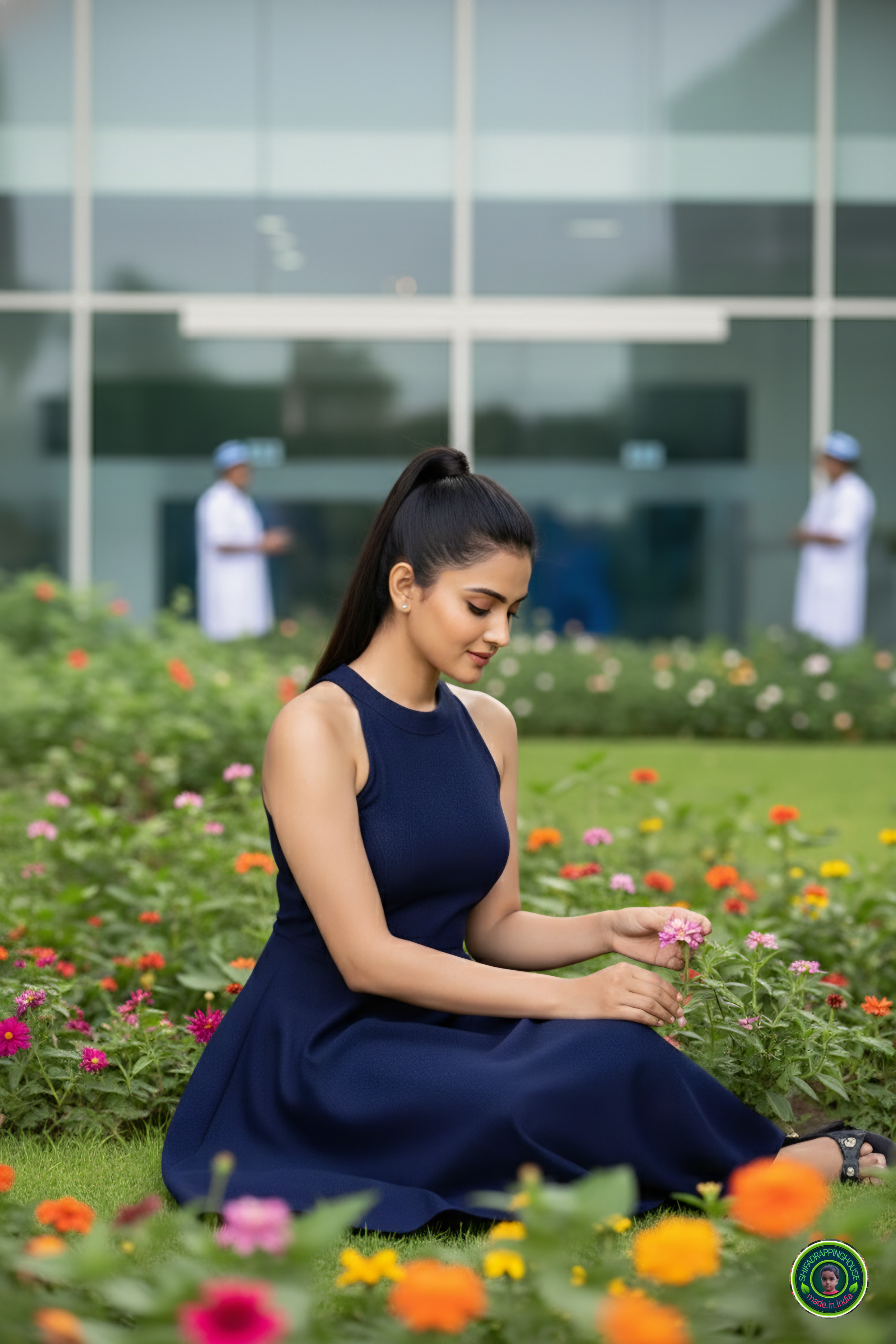 Shifa Drapping House: Sleek Princess Cut Denim Dress with Hidden Back Zip