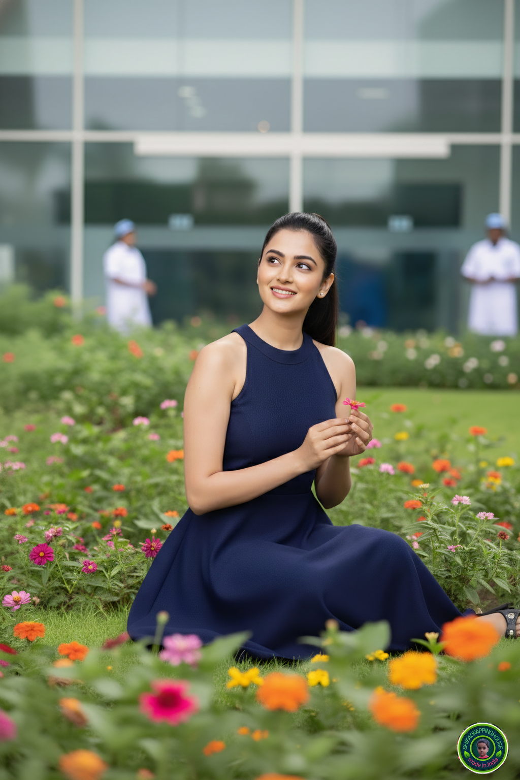 Shifa Drapping House: Sleek Princess Cut Denim Dress with Hidden Back Zip