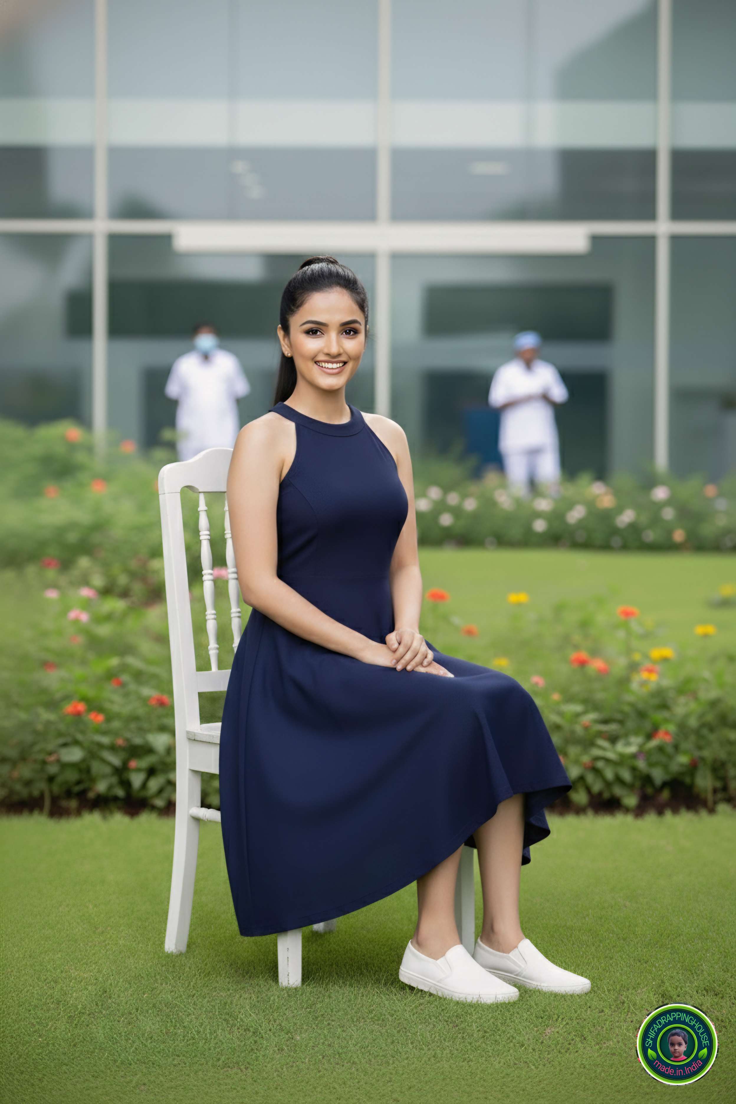 Shifa Drapping House: Sleek Princess Cut Denim Dress with Hidden Back Zip