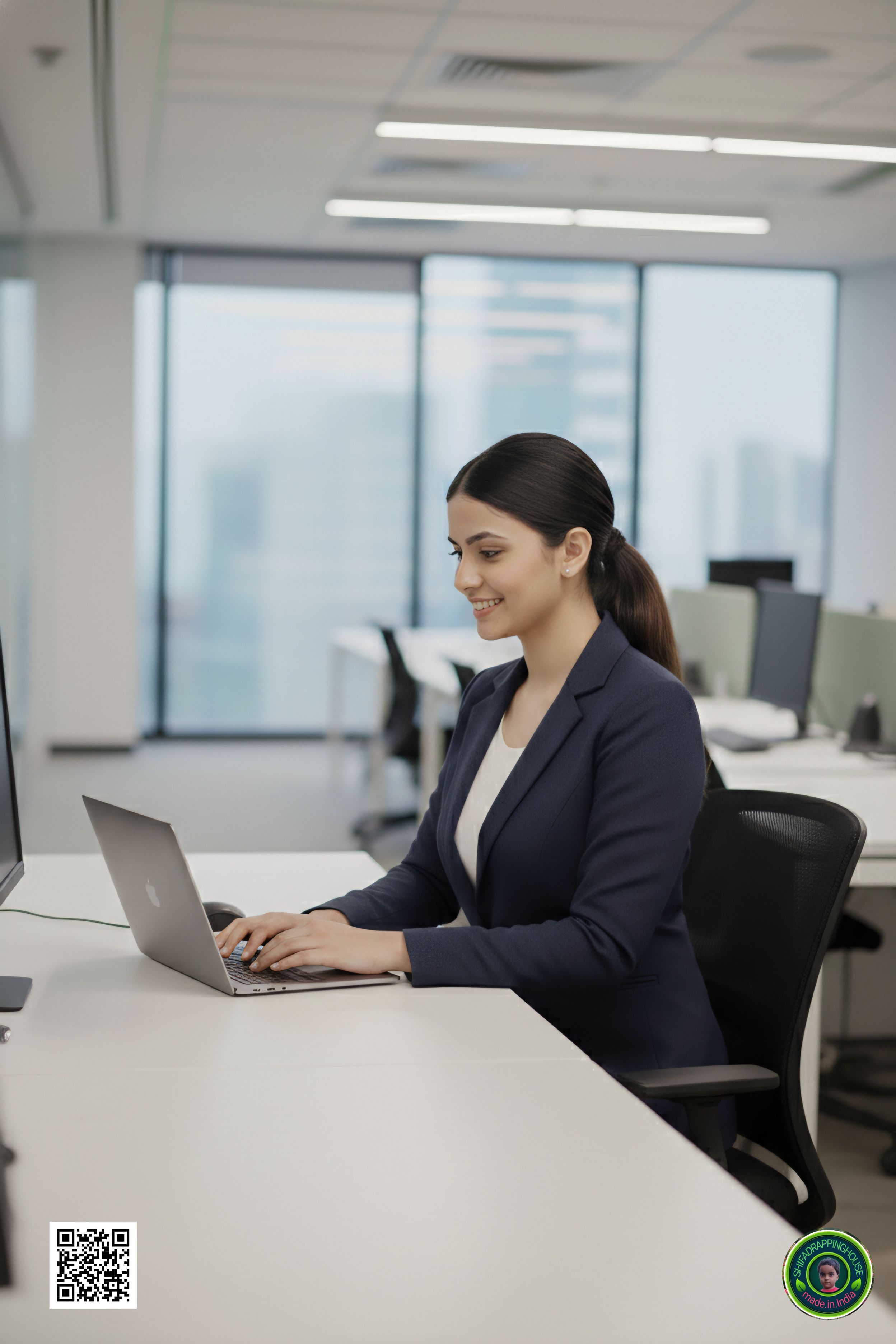 Shifa Drapping House Exclusive: Women’s Luxury Navy Blue Denim Blazer Jacket – Tailored Princess Line & Full Lining