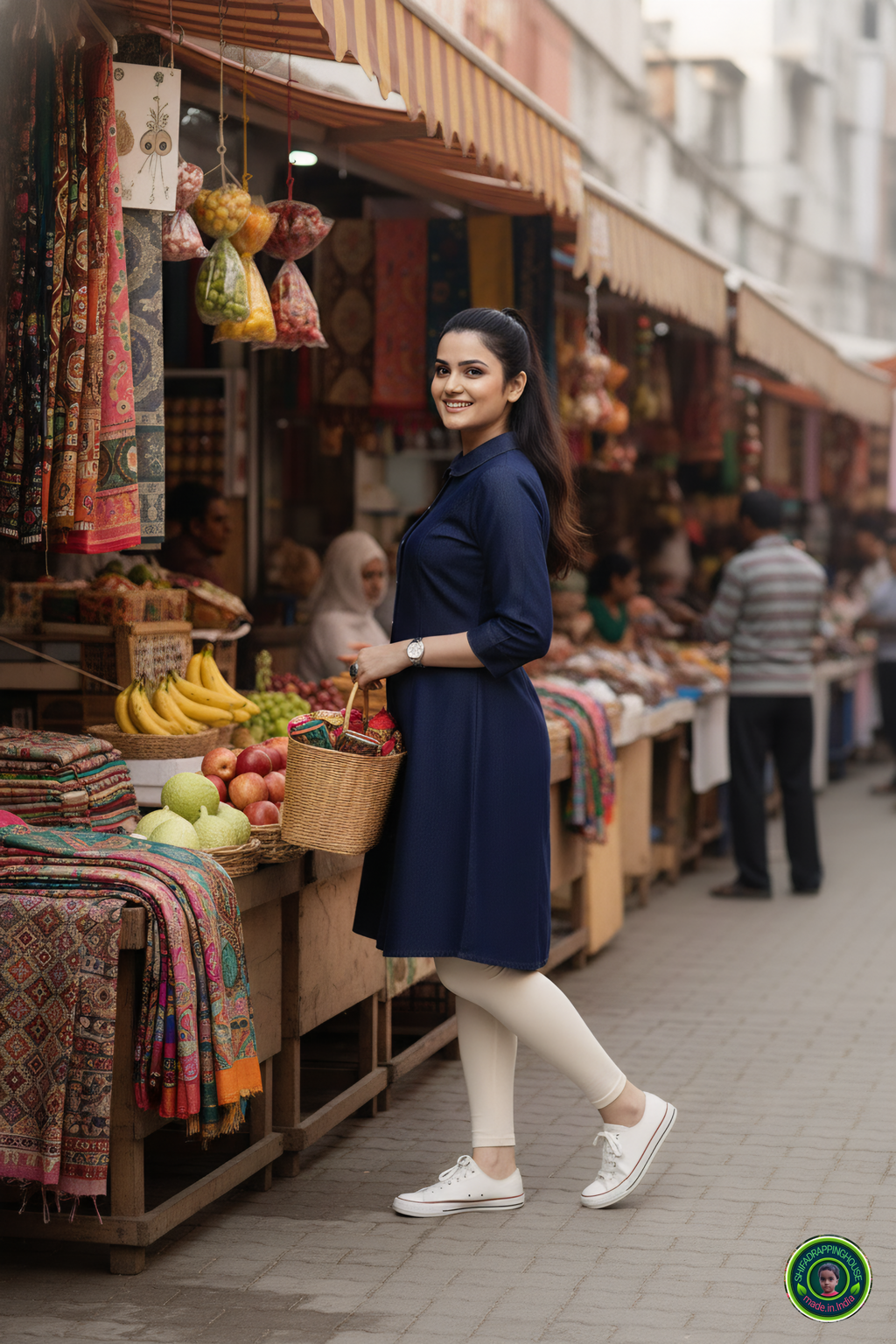 Luxury Navy Blue Denim Midi with Baby Collar & Princess Cut