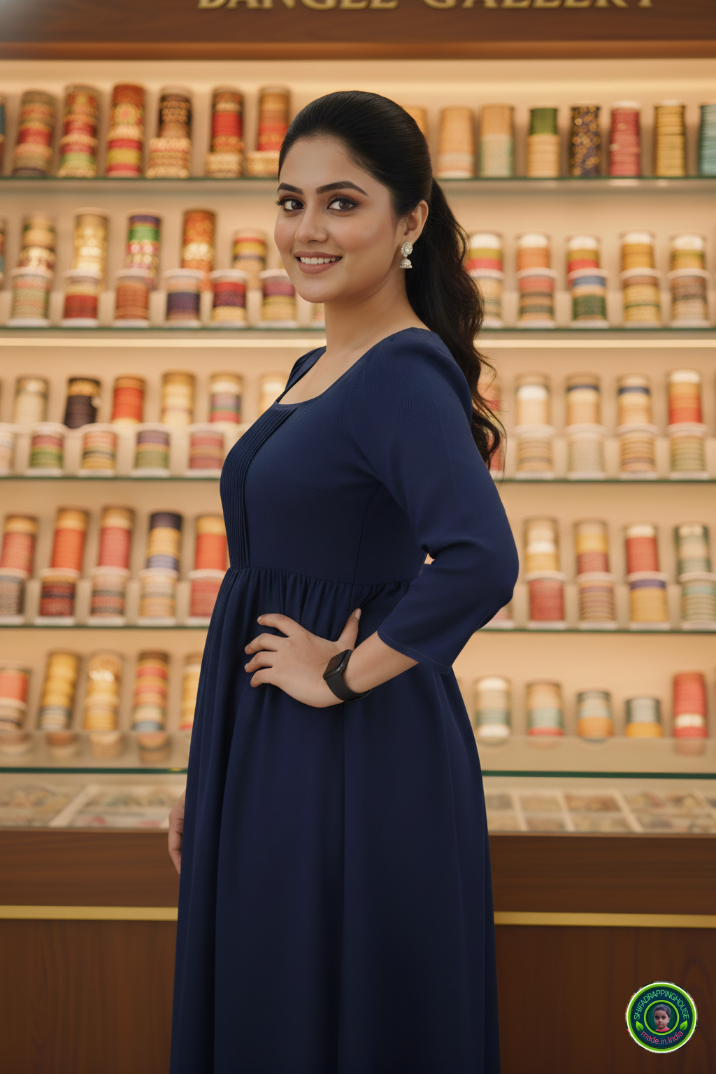 Shifa Drapping House Special: Sophisticated Navy Denim Summer Gown
