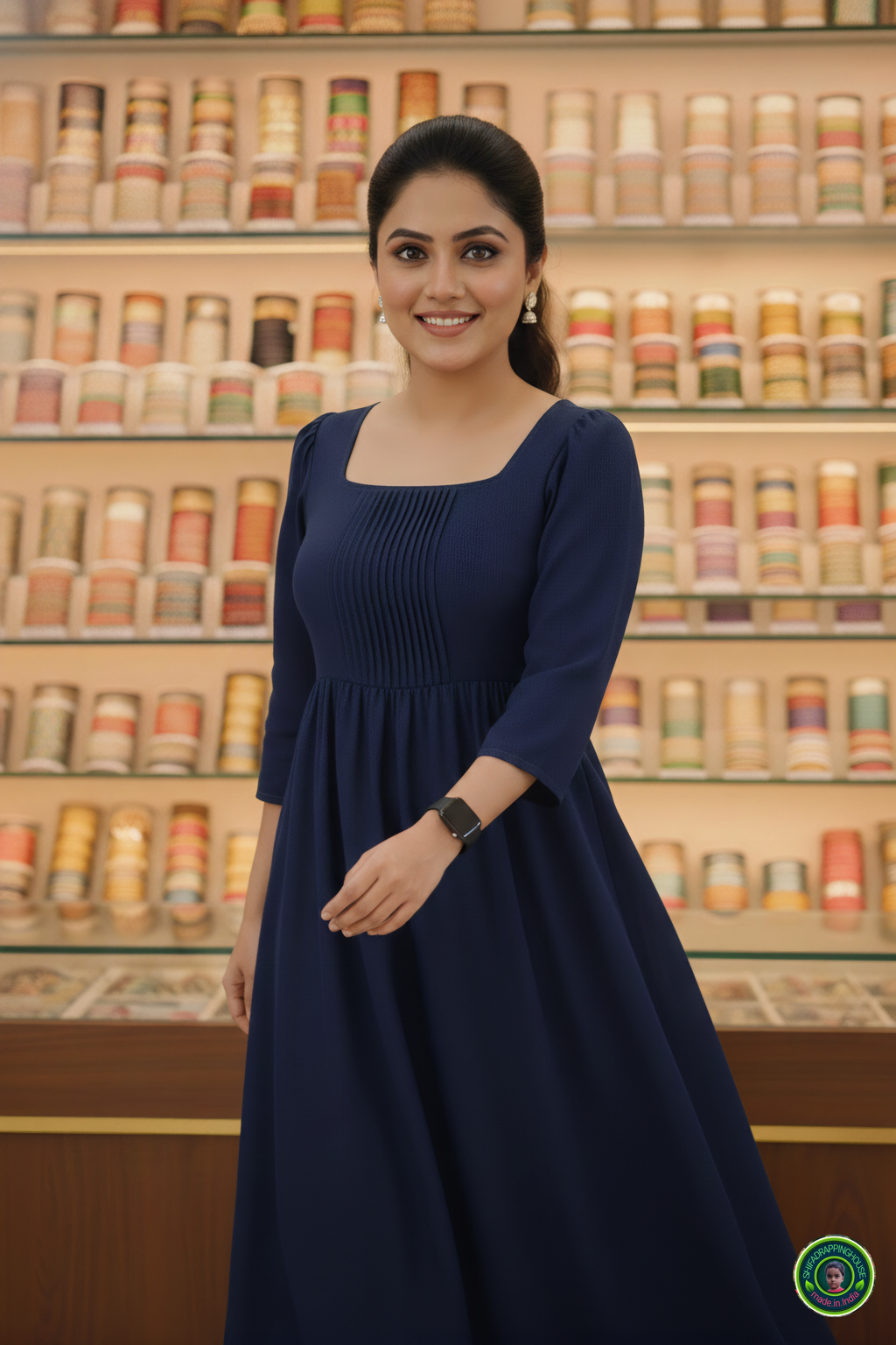 Shifa Drapping House Special: Sophisticated Navy Denim Summer Gown