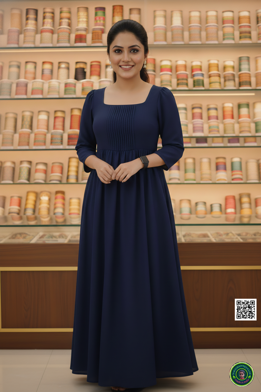 Shifa Drapping House Special: Sophisticated Navy Denim Summer Gown