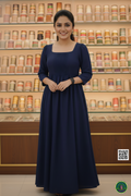 Shifa Drapping House Special: Sophisticated Navy Denim Summer Gown