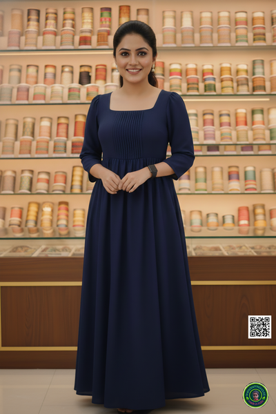 Shifa Drapping House Special: Sophisticated Navy Denim Summer Gown