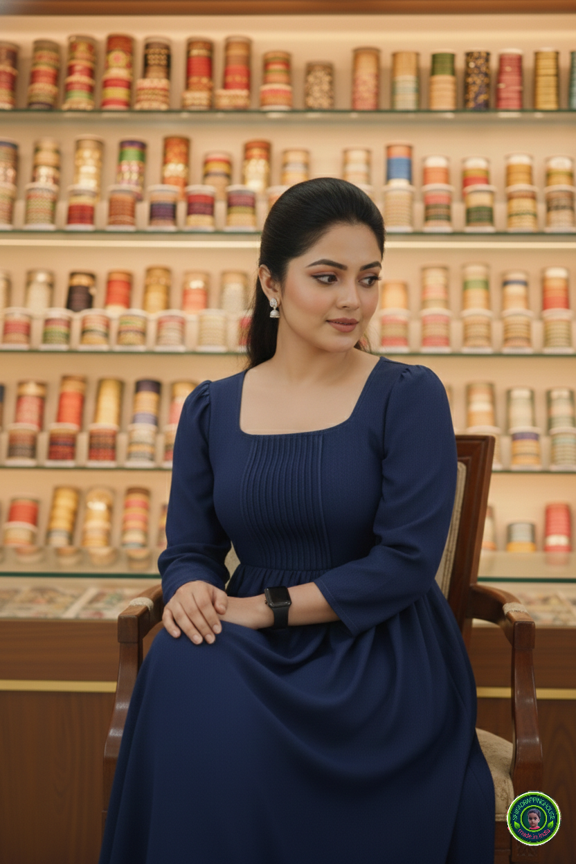 Shifa Drapping House Special: Sophisticated Navy Denim Summer Gown