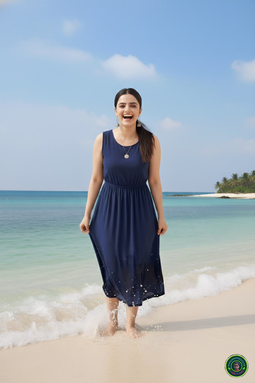 Luxury Navy Blue Denim Sleeveless Midi – Essential Tourist & Beach Wear