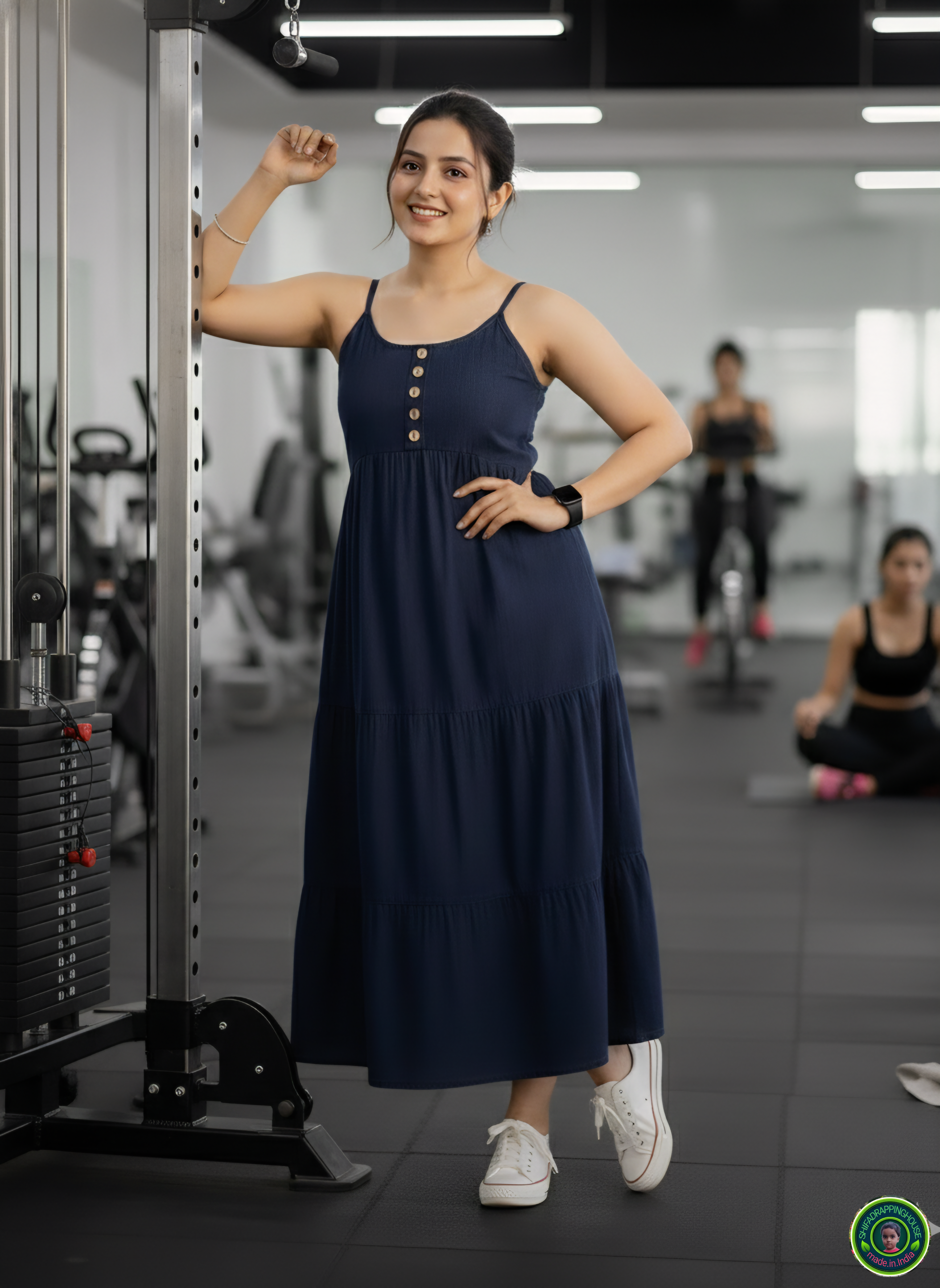 Indo-Western Navy Denim Step Dress – Perfect for Home, Gym & Office