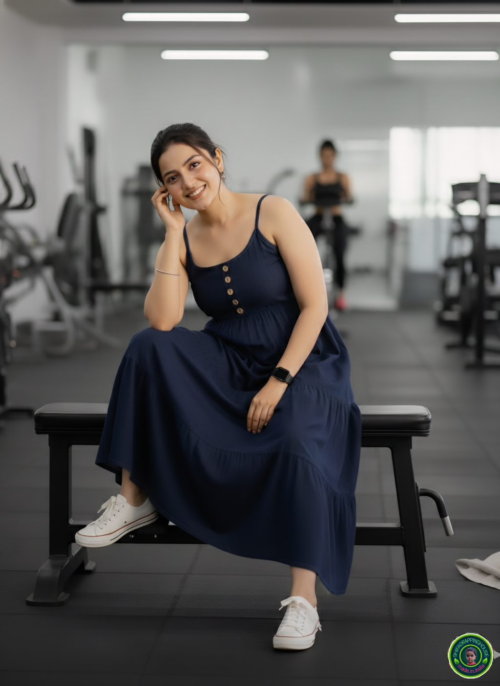 Indo-Western Navy Denim Step Dress – Perfect for Home, Gym & Office