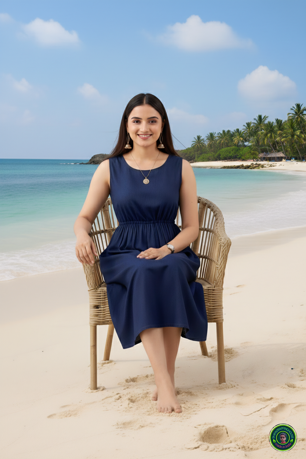 Luxury Navy Blue Denim Sleeveless Midi – Essential Tourist & Beach Wear