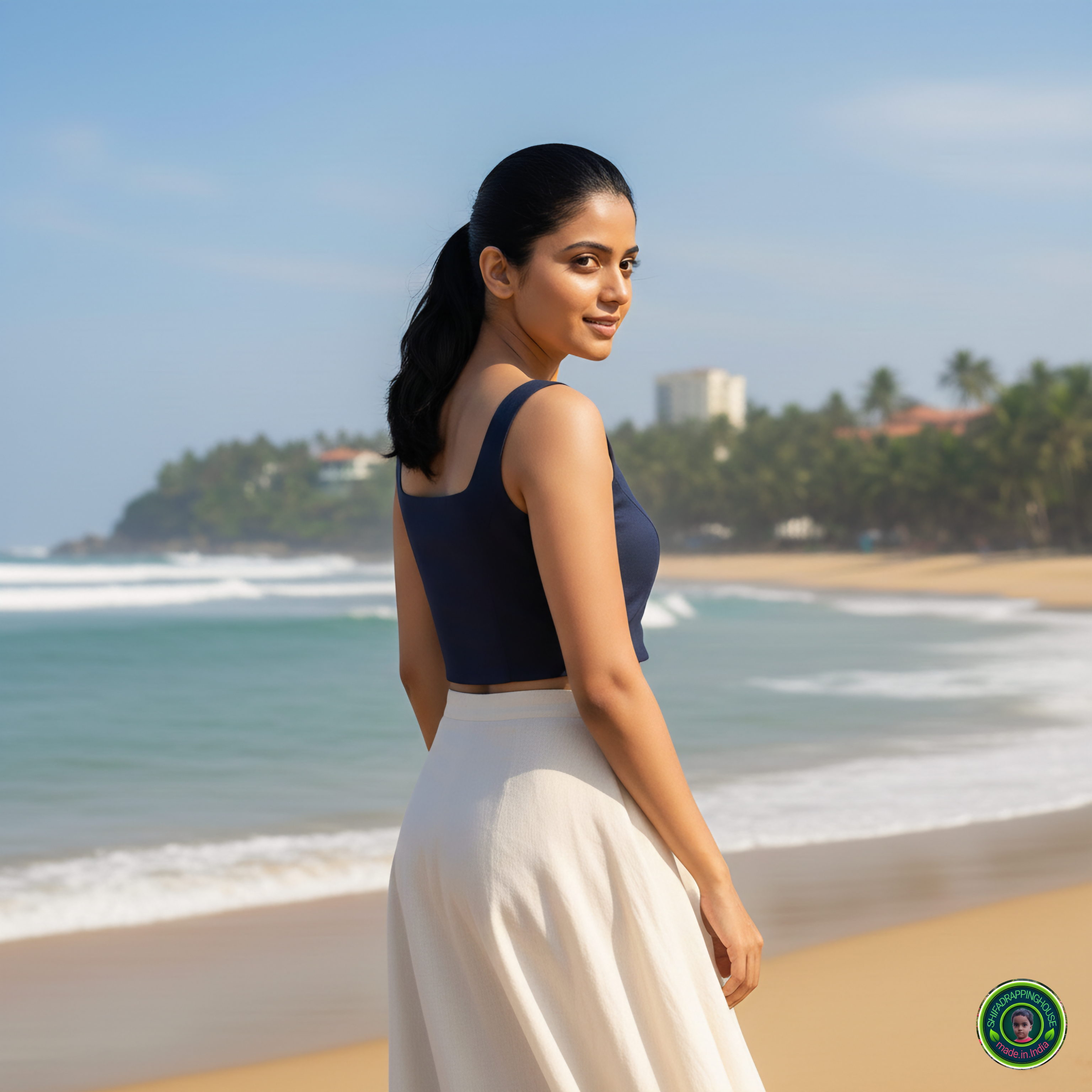 Premium Navy Blue Denim Front-Zip Crop Blouse – Sleeveless Princess Cut Indo-Western Top (Padded & Lined)