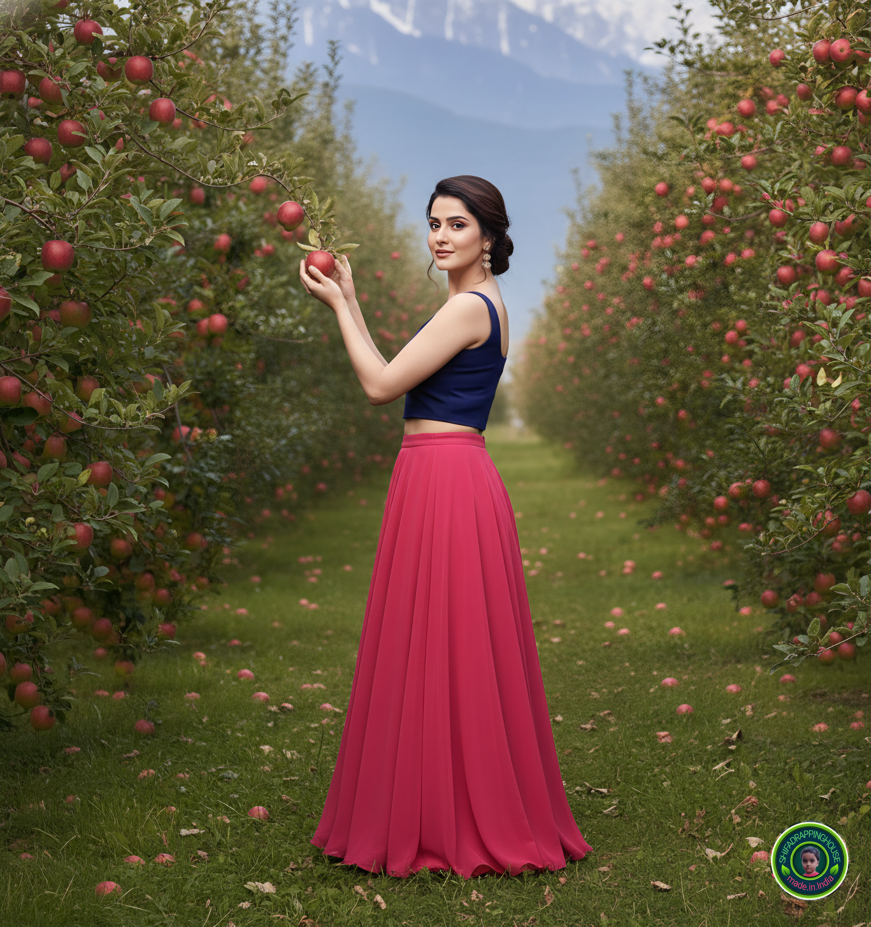 Premium Navy Blue Denim Square Neck Crop Blouse – Sleeveless Indo-Western Top (Padded & Lined)