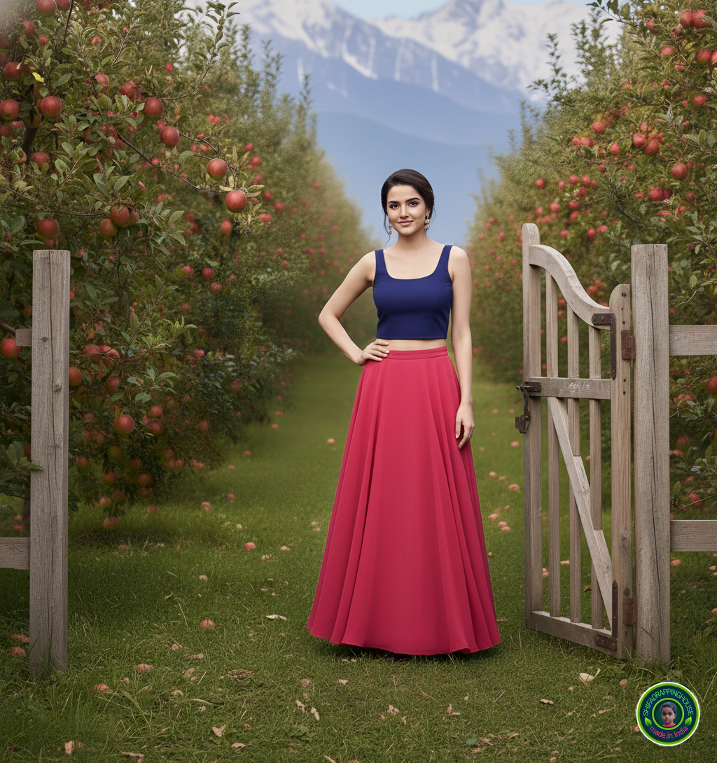 Premium Navy Blue Denim Square Neck Crop Blouse – Sleeveless Indo-Western Top (Padded & Lined)