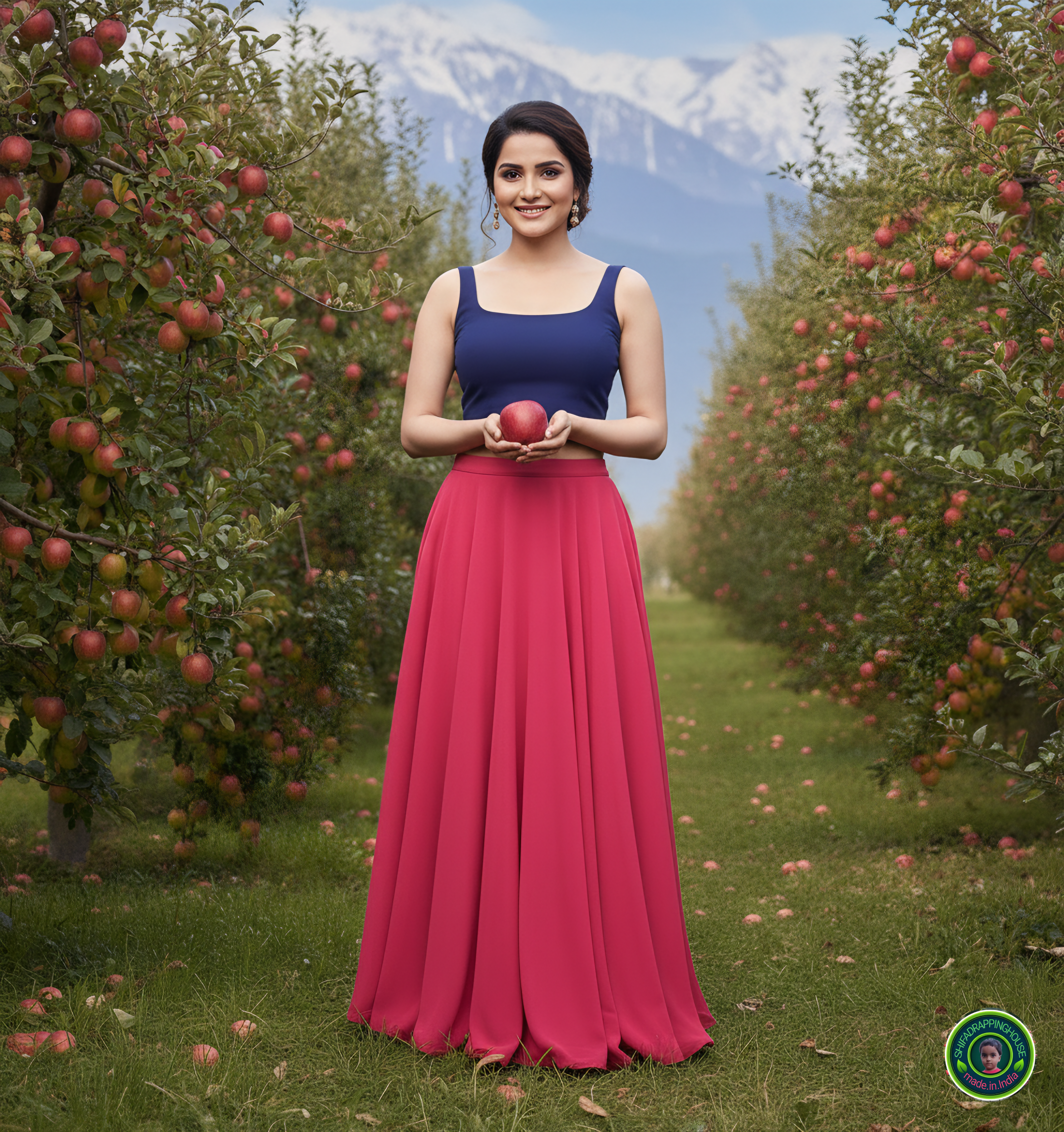 Premium Navy Blue Denim Square Neck Crop Blouse – Sleeveless Indo-Western Top (Padded & Lined)