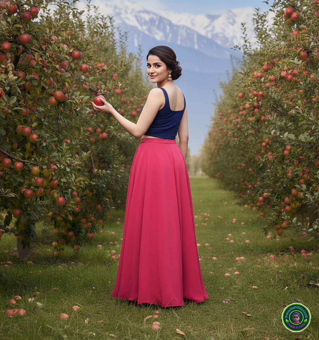 Premium Navy Blue Denim Square Neck Crop Blouse – Sleeveless Indo-Western Top (Padded & Lined)