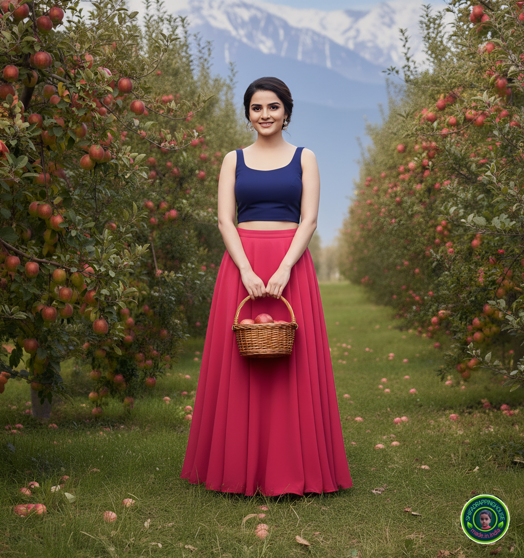 Premium Navy Blue Denim Square Neck Crop Blouse – Sleeveless Indo-Western Top (Padded & Lined)