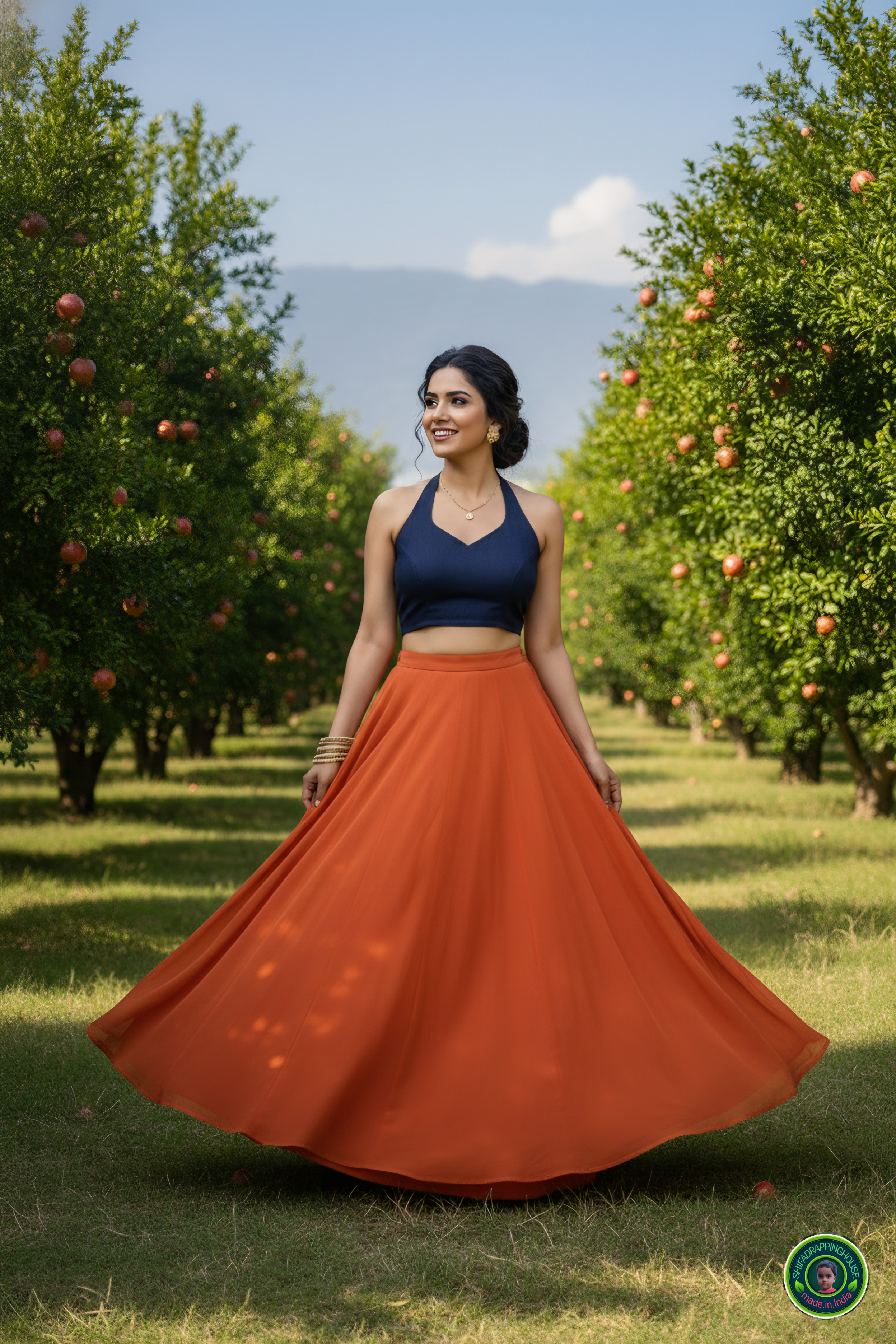 Premium Navy Blue Denim Alternate Halter Blouse – Luxury Princess Cut Indo-Western Top with Elegant Back Hook Opening