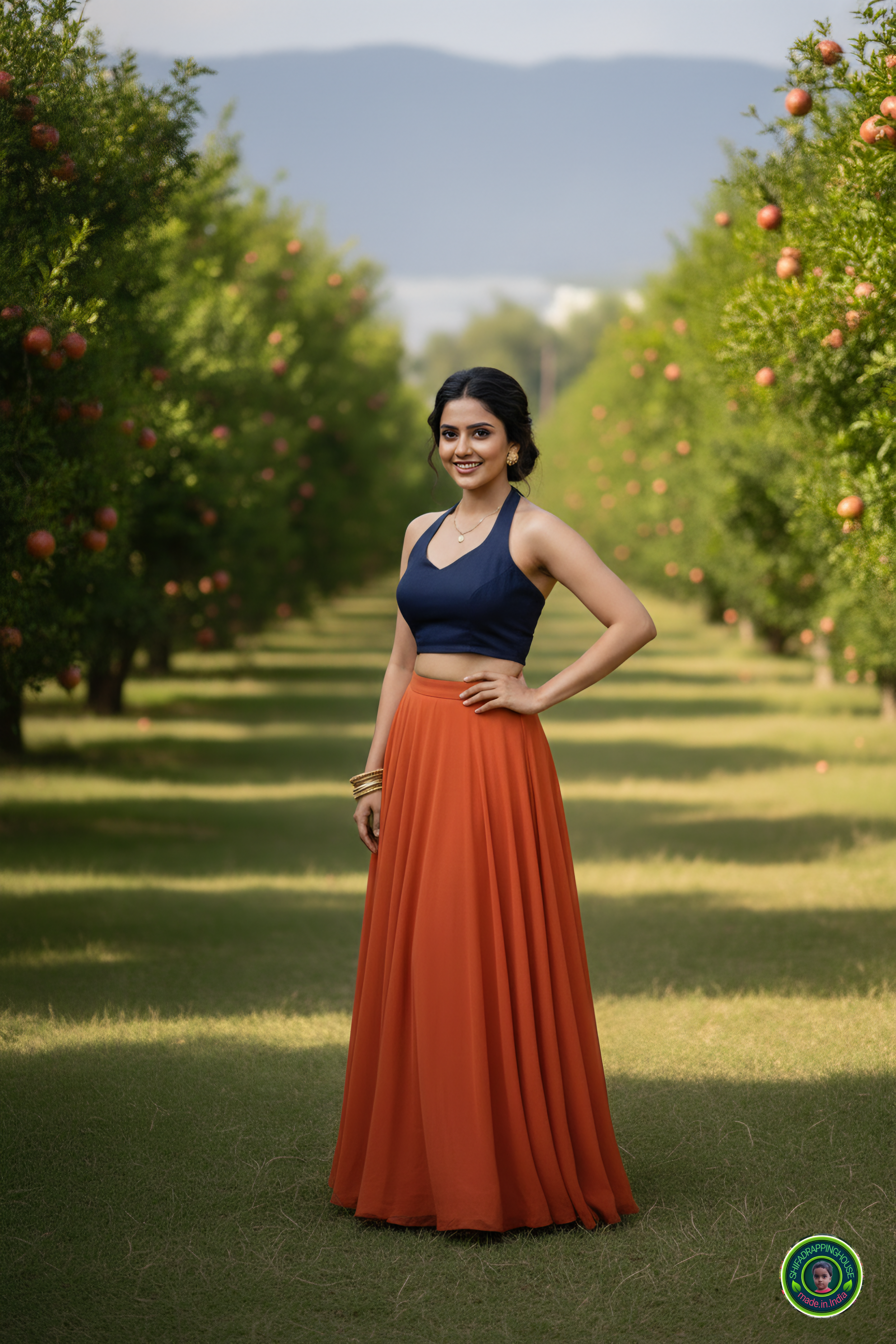 Premium Navy Blue Denim Alternate Halter Blouse – Luxury Princess Cut Indo-Western Top with Elegant Back Hook Opening