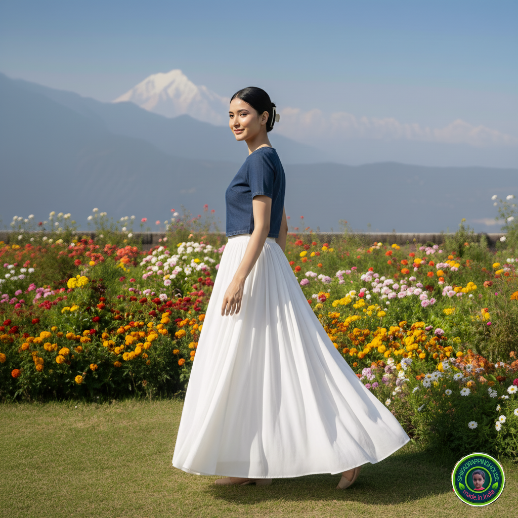 Royal Navy Blue Denim Minimalist Blouse – Elegant Round Neck Cap Sleeve Indo-Western Top with Premium Back Metal Zipper