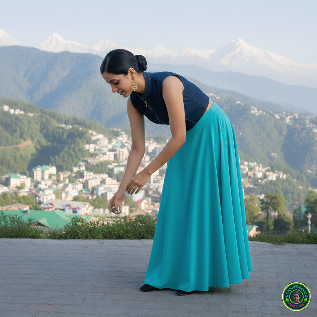 Premium Navy Blue Denim Mandarin Collar Blouse – Luxury Sleeveless Princess Cut Indo-Western Top with Front Metal Zipper