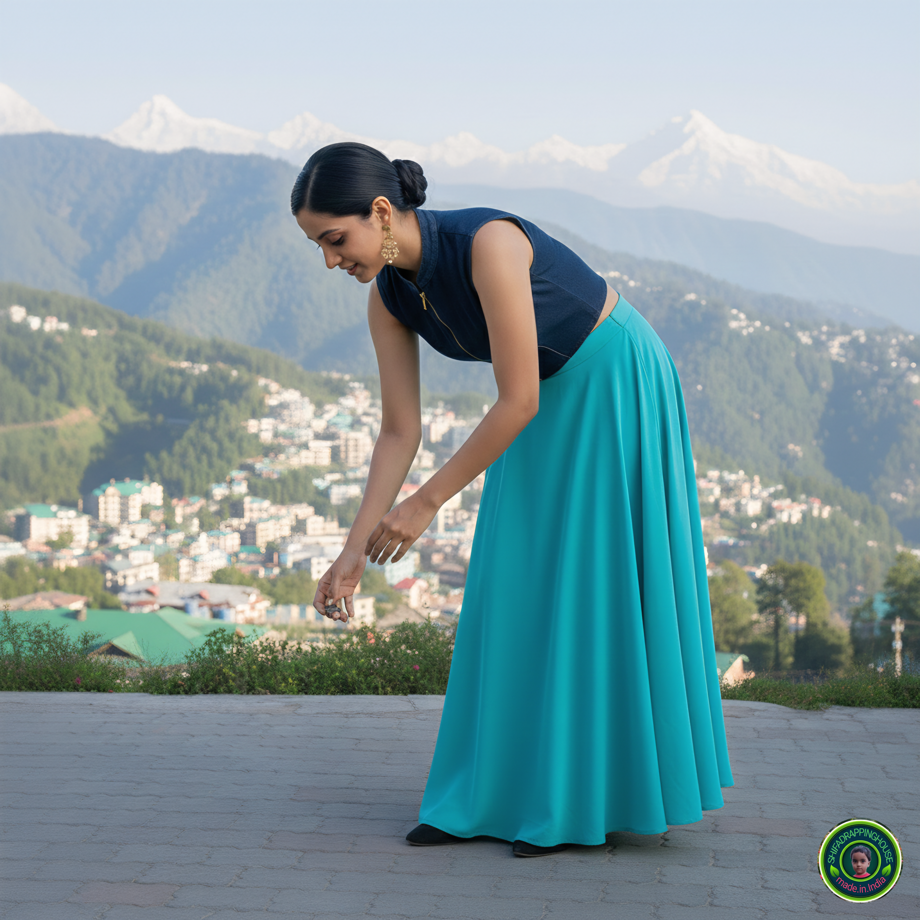 Premium Navy Blue Denim Mandarin Collar Blouse – Luxury Sleeveless Princess Cut Indo-Western Top with Front Metal Zipper