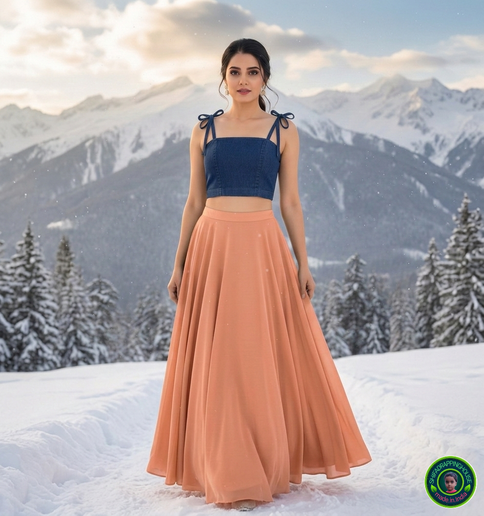 Premium Navy Blue Denim Tie-Up Shoulder Blouse – Princess Cut with Side Zipper