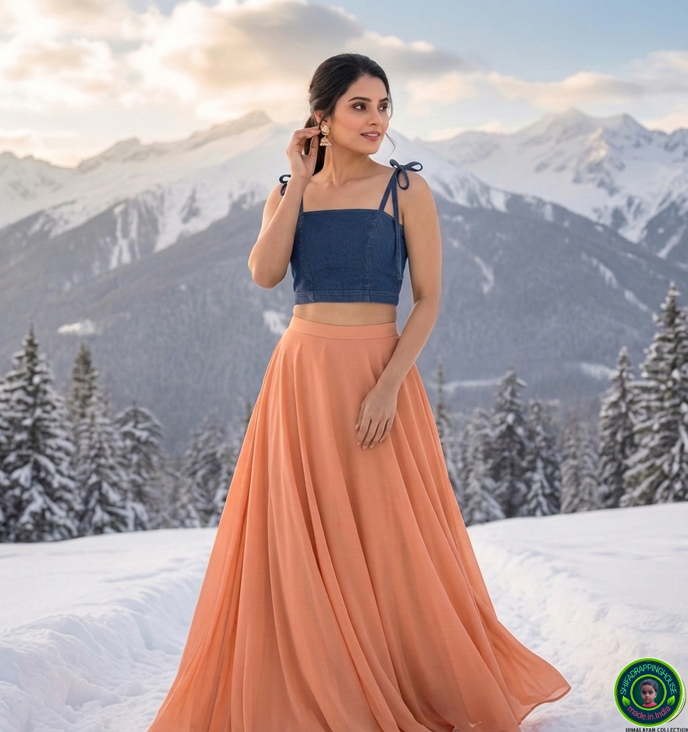 Premium Navy Blue Denim Tie-Up Shoulder Blouse – Princess Cut with Side Zipper