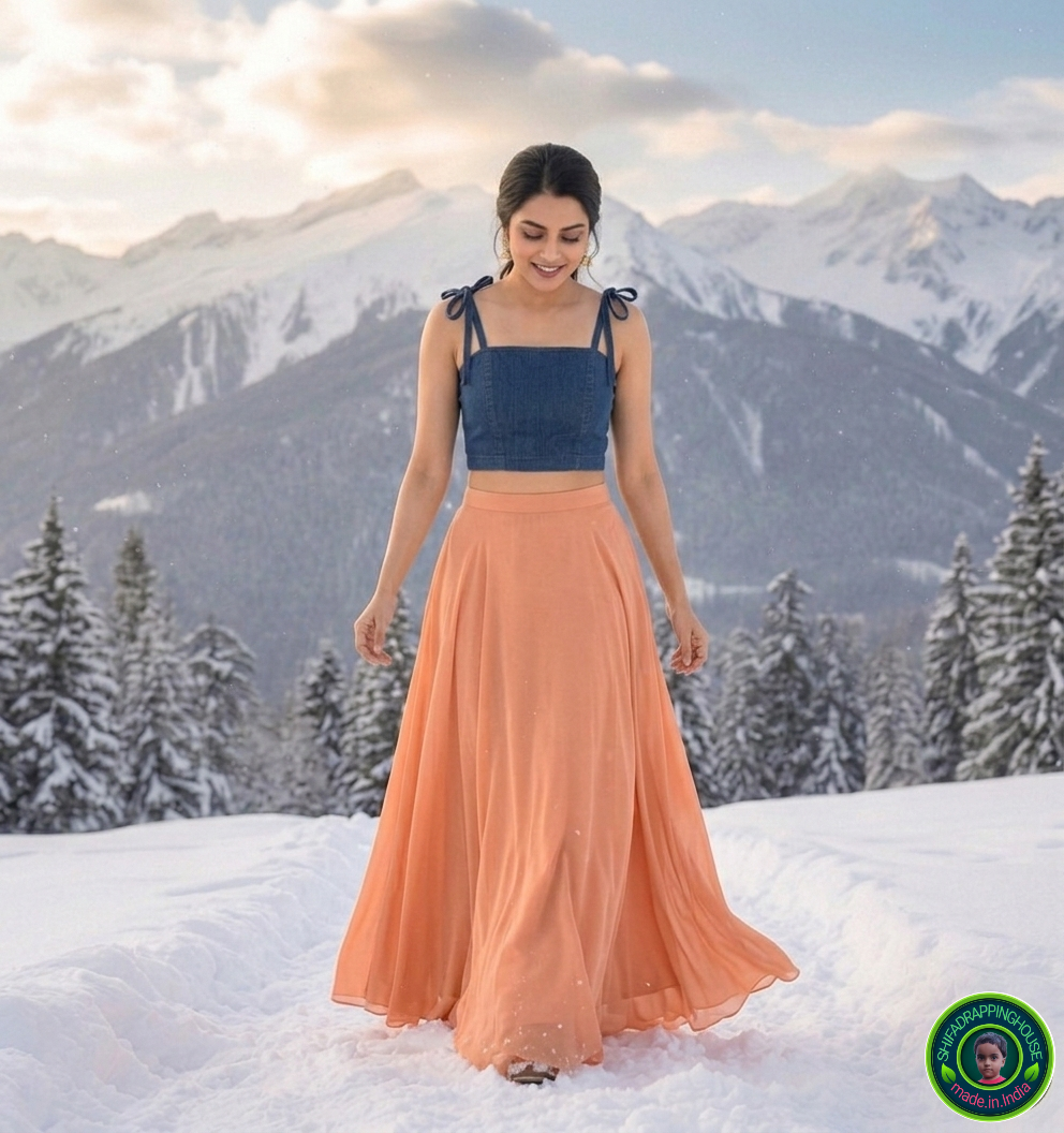 Premium Navy Blue Denim Tie-Up Shoulder Blouse – Princess Cut with Side Zipper