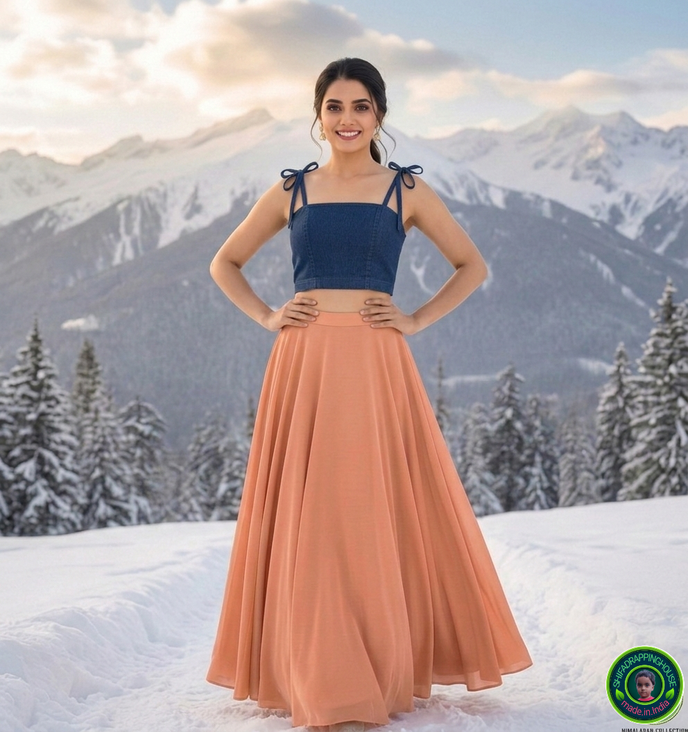 Premium Navy Blue Denim Tie-Up Shoulder Blouse – Princess Cut with Side Zipper