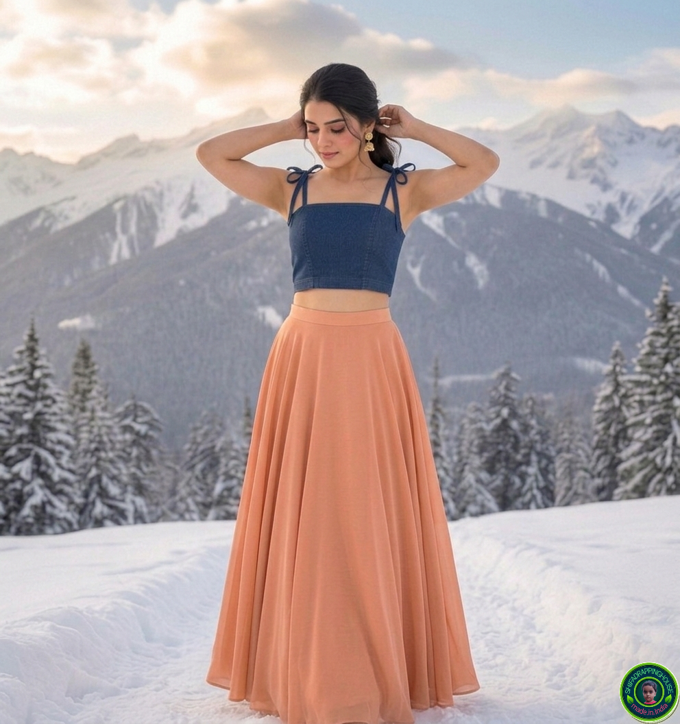 Premium Navy Blue Denim Tie-Up Shoulder Blouse – Princess Cut with Side Zipper