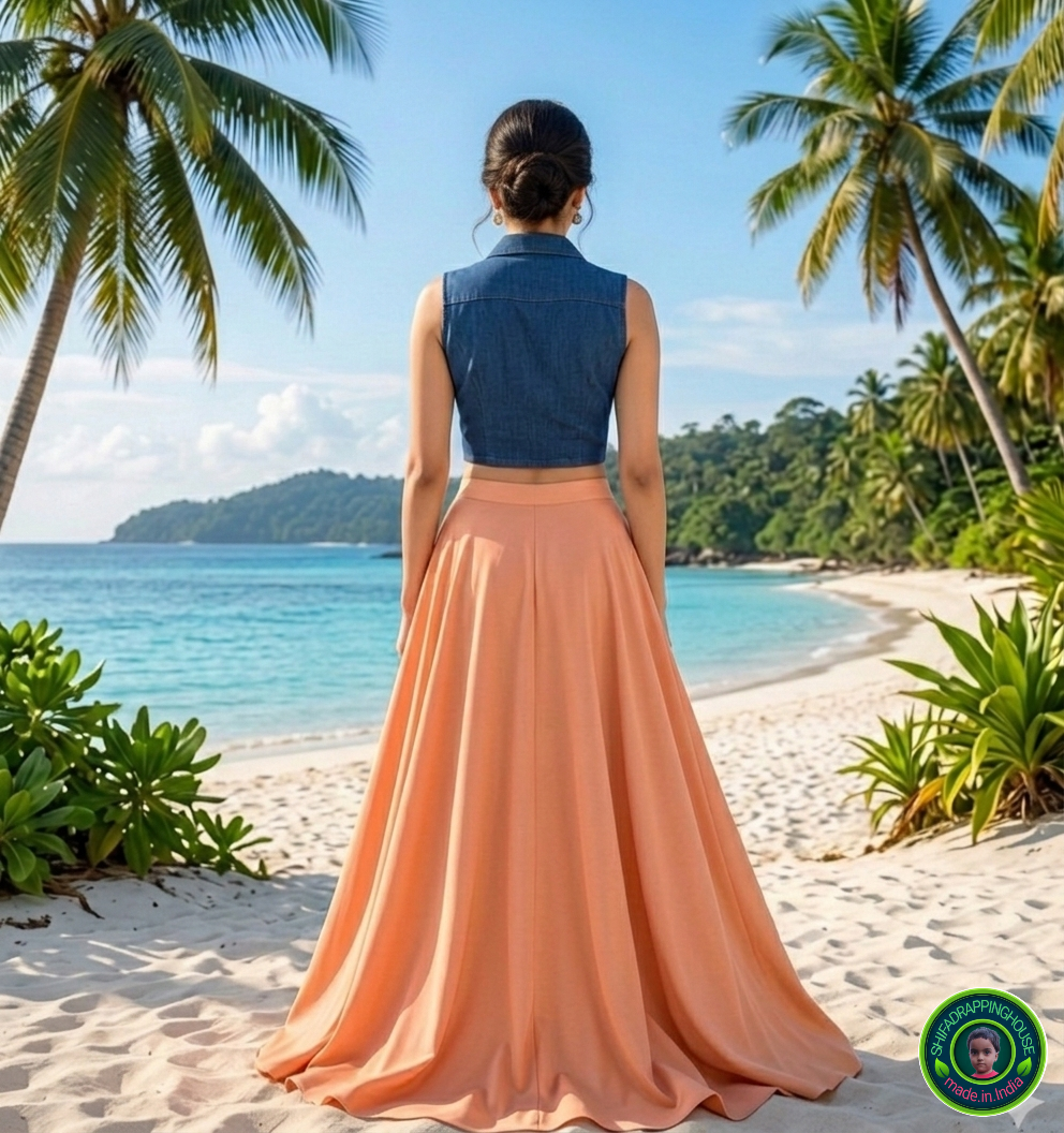 Summer Indigo Denim Jacket-Style Blouse – Sleek Sleeveless Fusion Top with Contrast Buttons