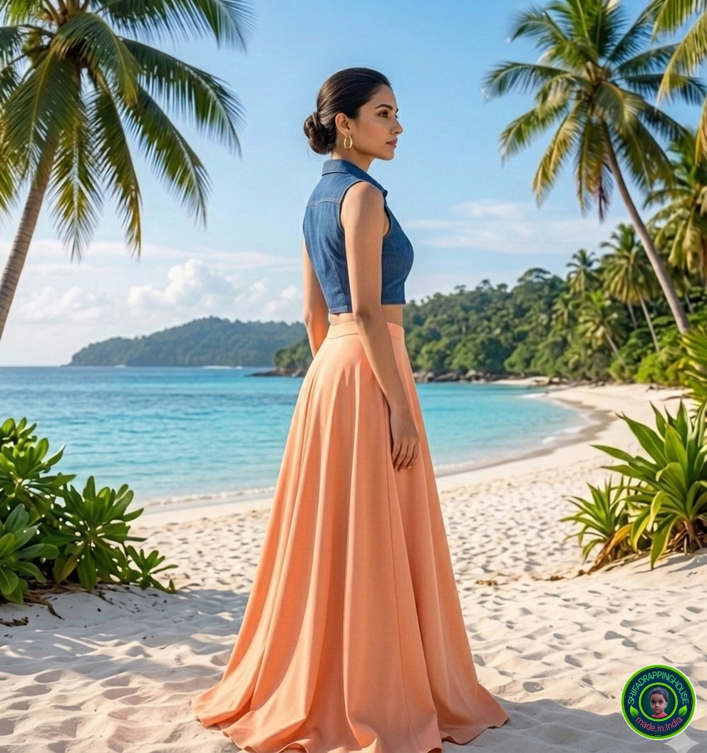 Summer Indigo Denim Jacket-Style Blouse – Sleek Sleeveless Fusion Top with Contrast Buttons