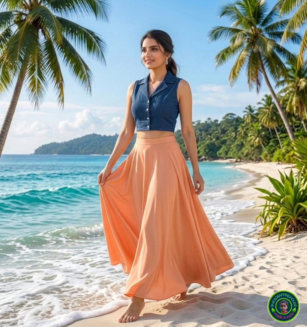 Summer Indigo Denim Jacket-Style Blouse – Sleek Sleeveless Fusion Top with Contrast Buttons