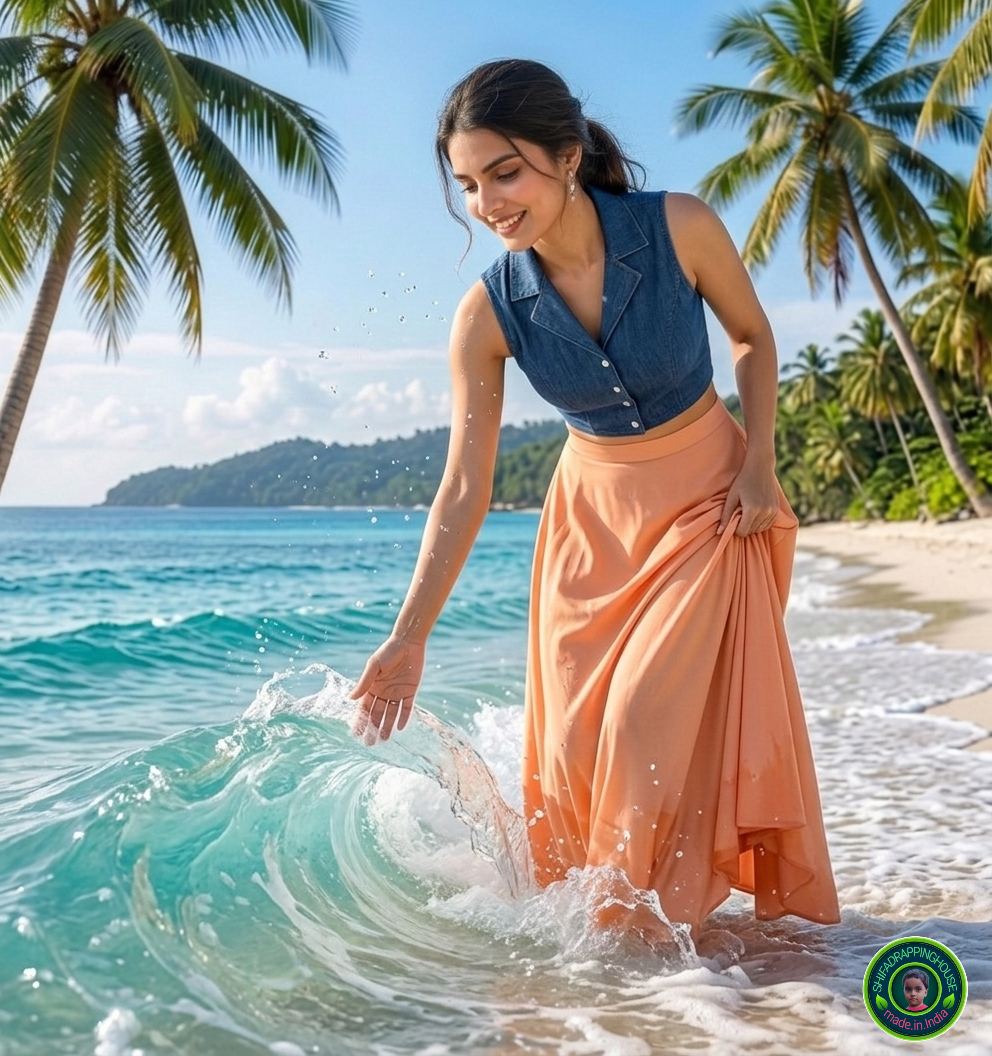 Summer Indigo Denim Jacket-Style Blouse – Sleek Sleeveless Fusion Top with Contrast Buttons