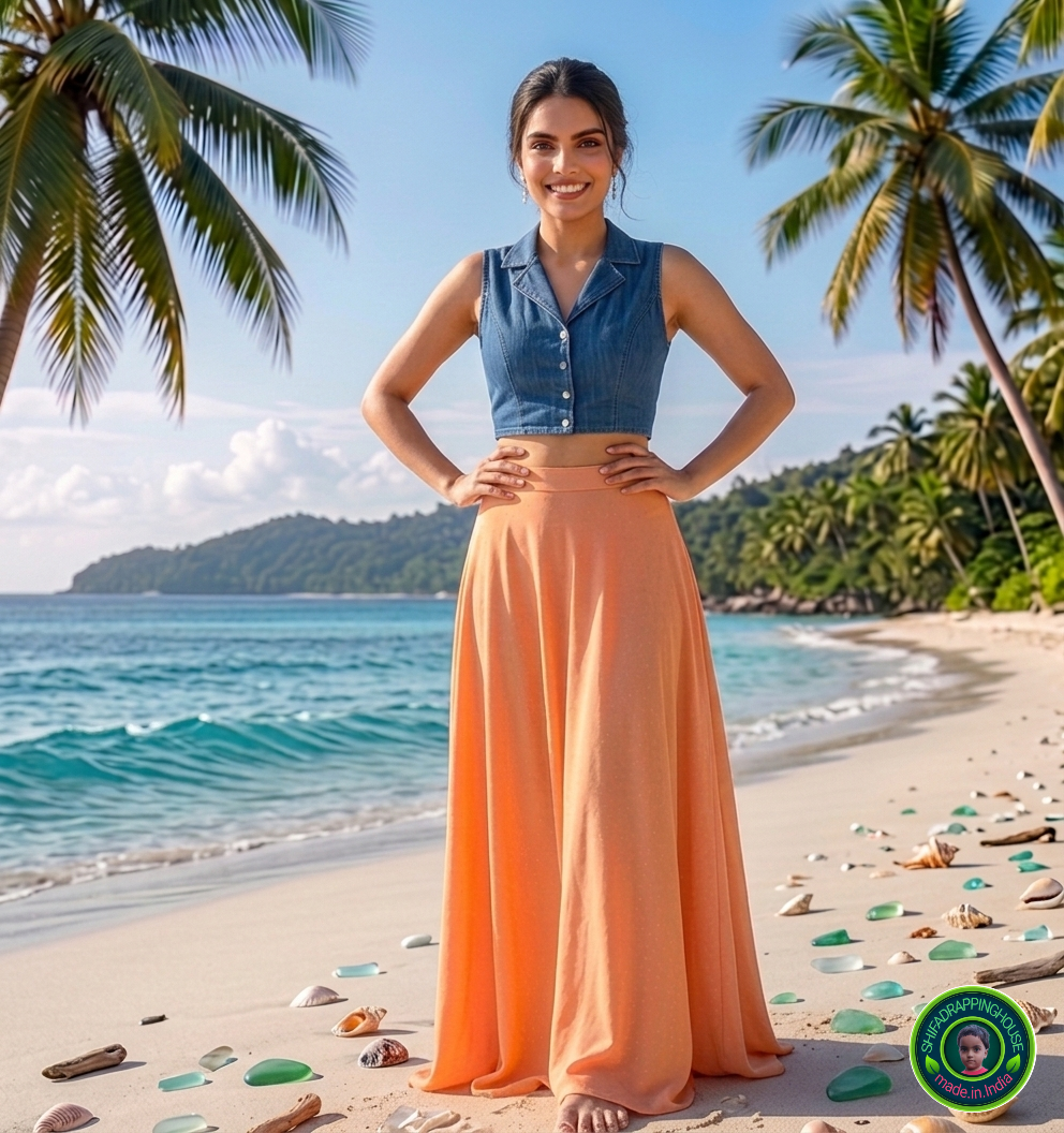 Summer Indigo Denim Jacket-Style Blouse – Sleek Sleeveless Fusion Top with Contrast Buttons