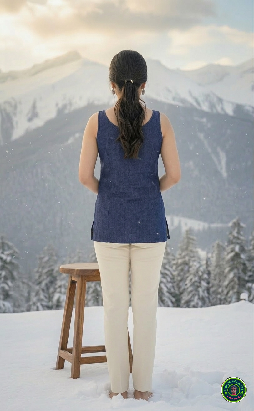 Premium Navy Blue Denim Sleeveless Top with Princess Cut & Side Slits