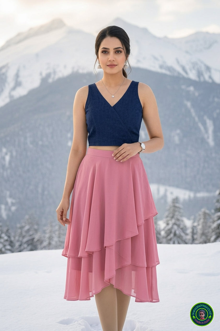 Imperial Crossover Princess Cut Denim Blouse – Royal V-Neck Sleeveless Statement Top