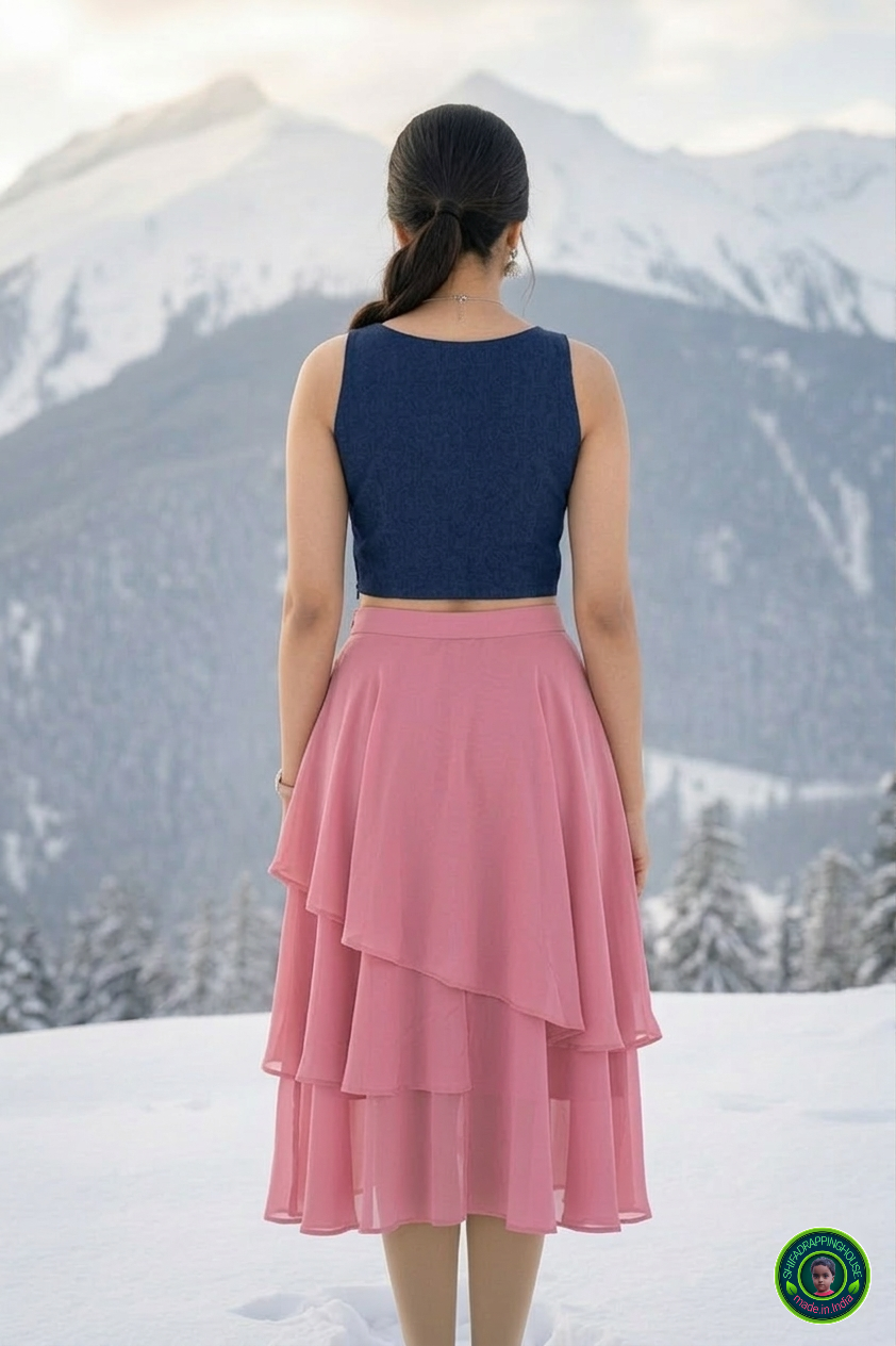 Imperial Crossover Princess Cut Denim Blouse – Royal V-Neck Sleeveless Statement Top