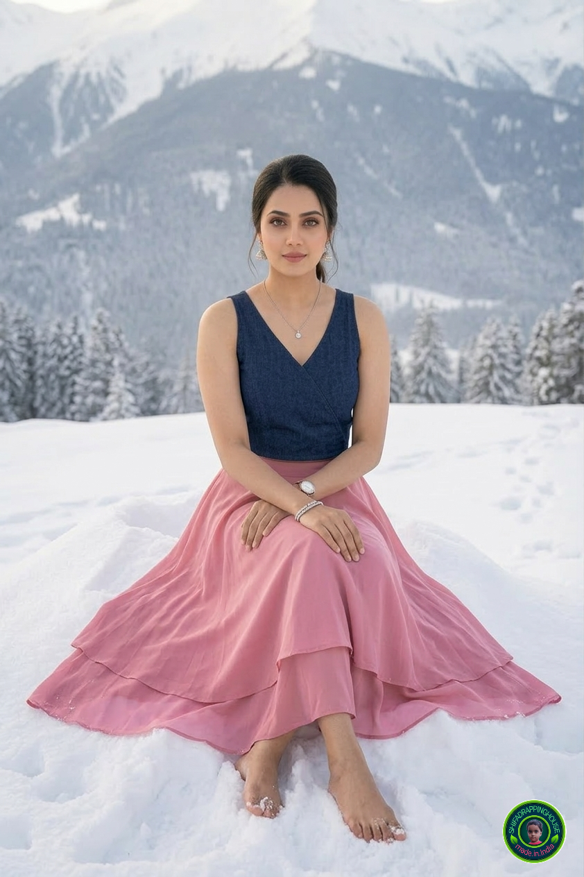 Imperial Crossover Princess Cut Denim Blouse – Royal V-Neck Sleeveless Statement Top