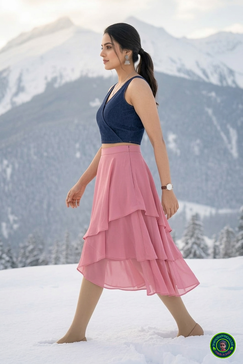 Imperial Crossover Princess Cut Denim Blouse – Royal V-Neck Sleeveless Statement Top